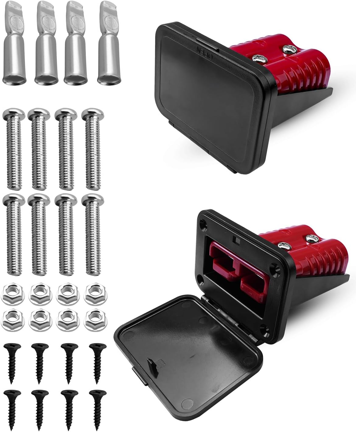 175A Battery Quick Connect/Disconnect Electrical Connector Plug with Flush Mount Dust Cover for 1/0 Gauge Cable, Plug Mounting Panel for Truck UTV ATV RV Boat Winch Lift Trailer Motor, 2Pcs