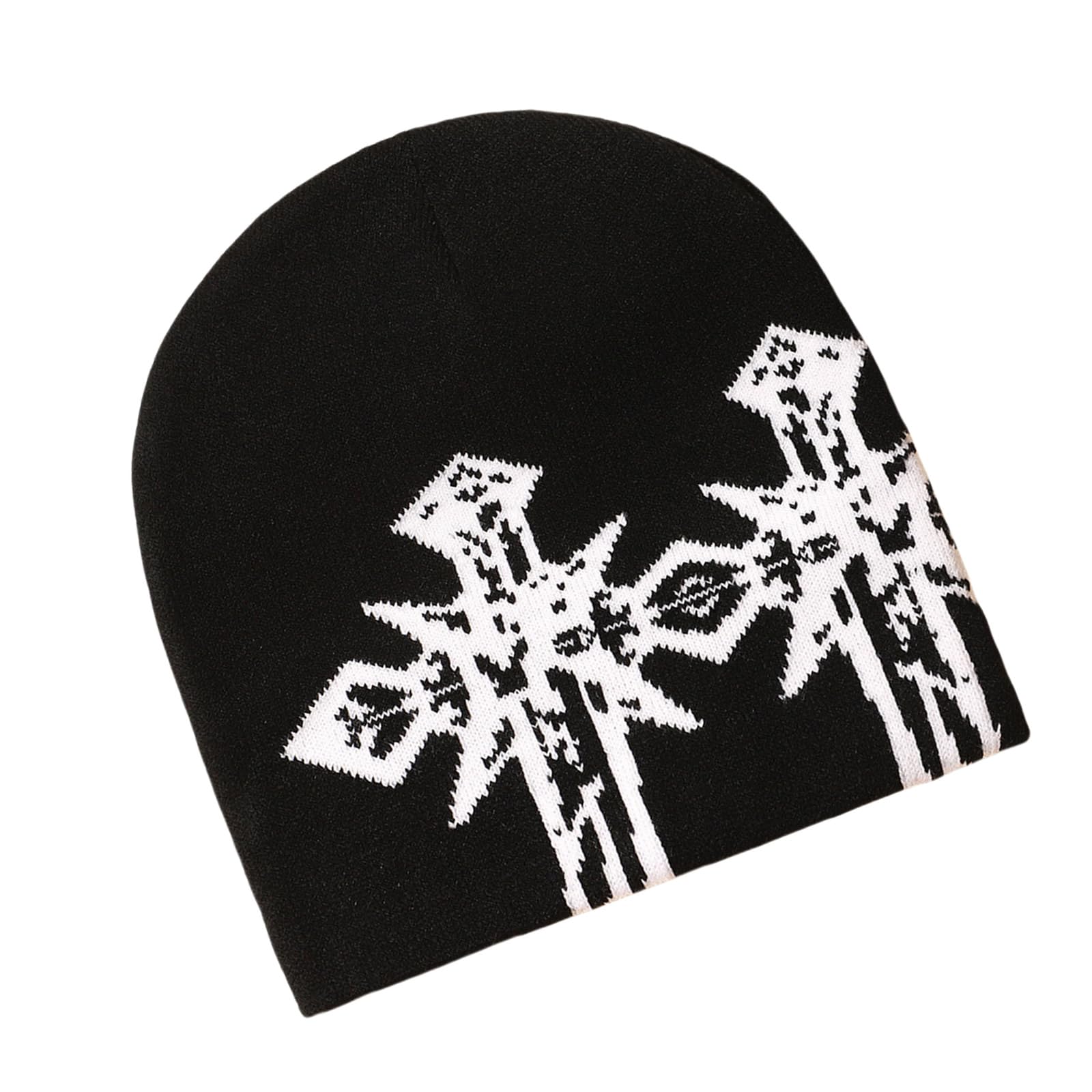 Laiousn Unisex Black Skull Hat For Outdoor Activity Hat With Crosses Pullover Weaving Skull Caps 2000S Knitted Hats For Women