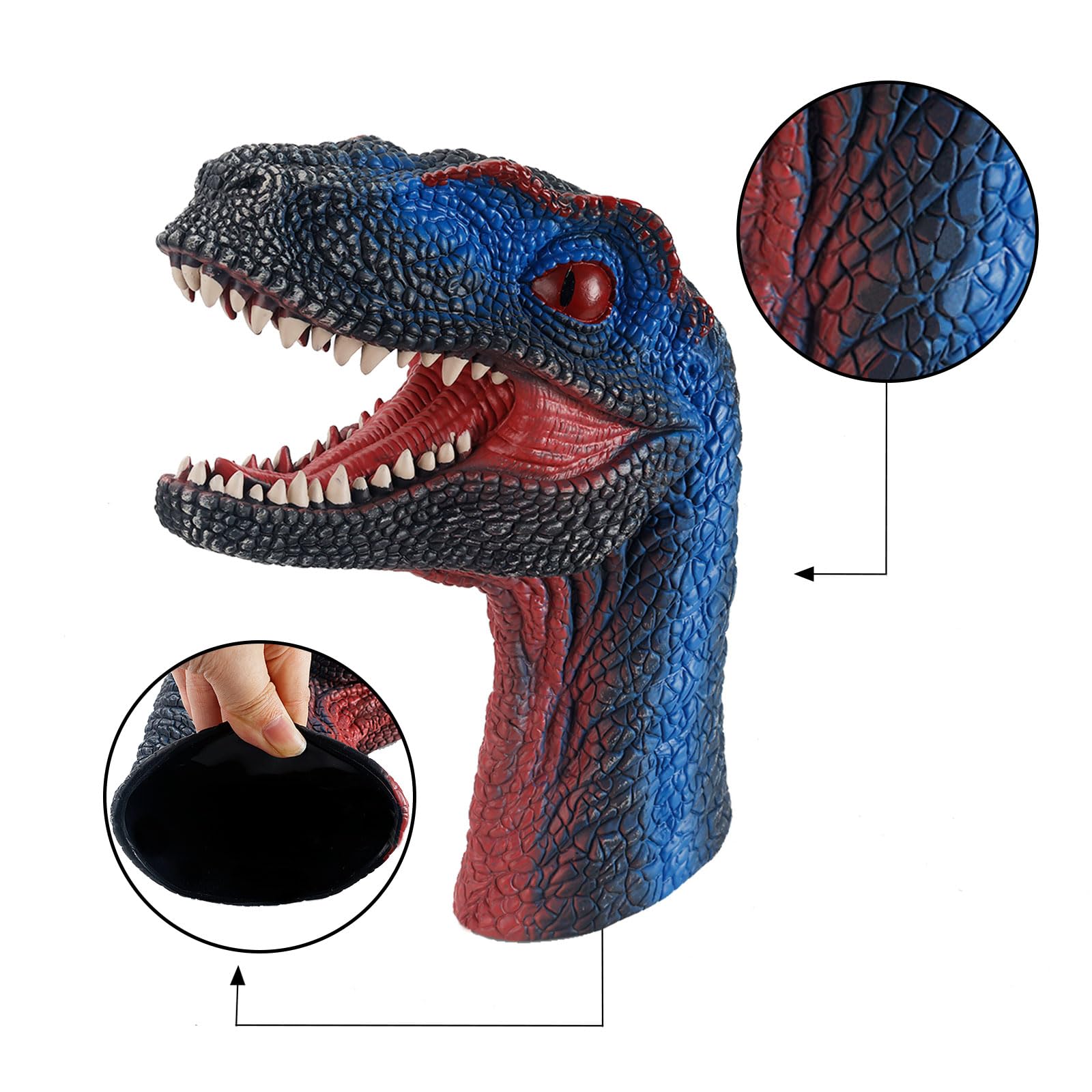 Andux Dinosaur Hand Puppet Realistic Soft Rubber Interactive Role Play Hand Puppet Toys DWST-01 (Velociraptor) - Image 3