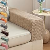 Couch Arm Covers & Arm Chair Covers Set of 2 - Stretch Sofa Armrest Protectors with Non-Slip Grip, Machine Washable Polyester Fabric for Recliner/Loveseat/Sectional (Light Coffee,Medium-Set of 2)