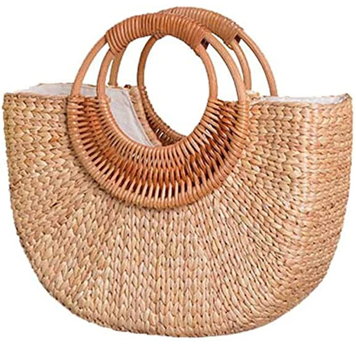 Women Fashion Beach Straw Bag Summer Handwoven Handbag Purse Top Handle Bag (Small)