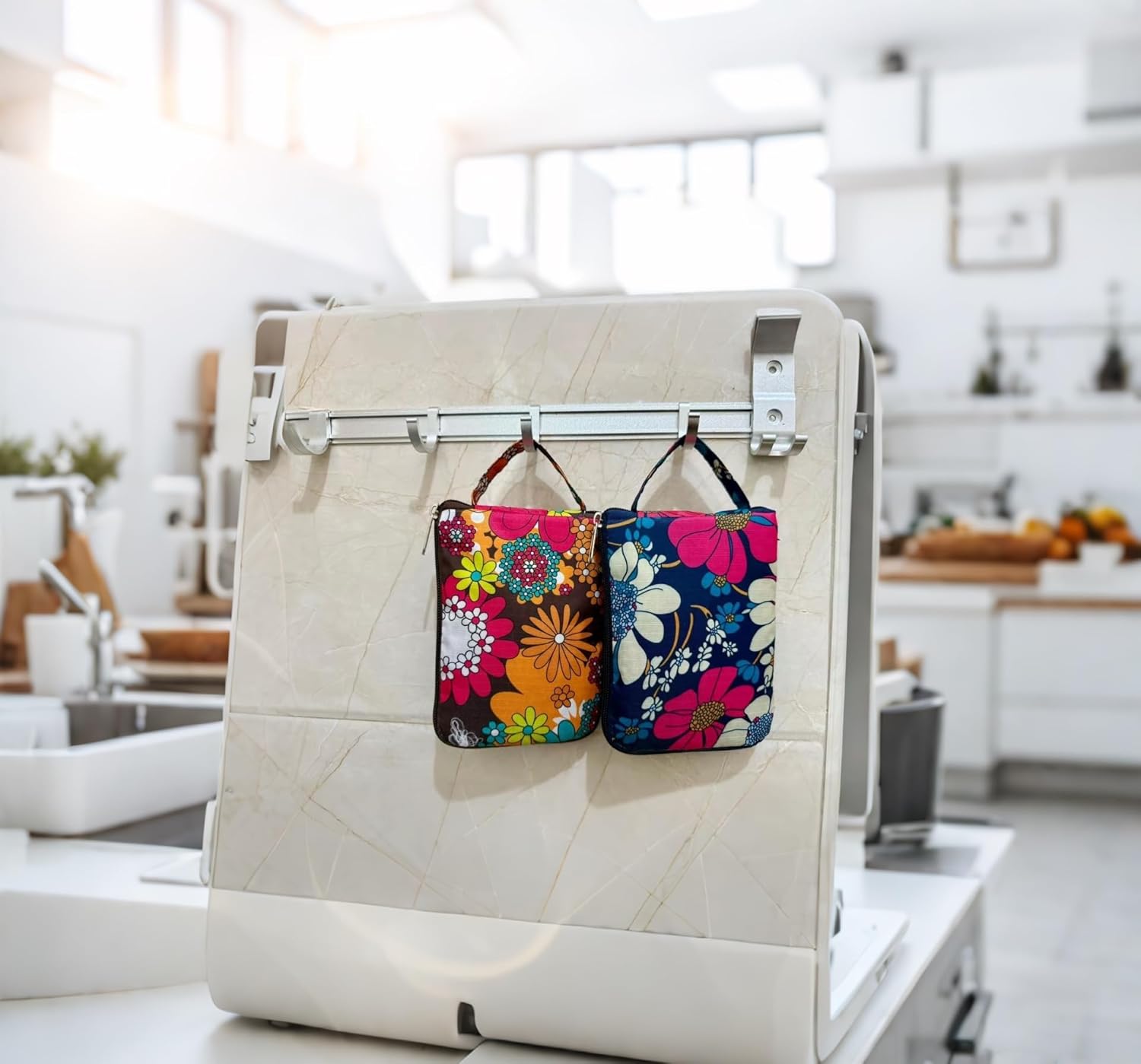 Kitchen Reusable Grocery Shopping Bags Foldable Tote Bag with Zipper Folding Floral Heavy Duty 2 Pack - Image 4