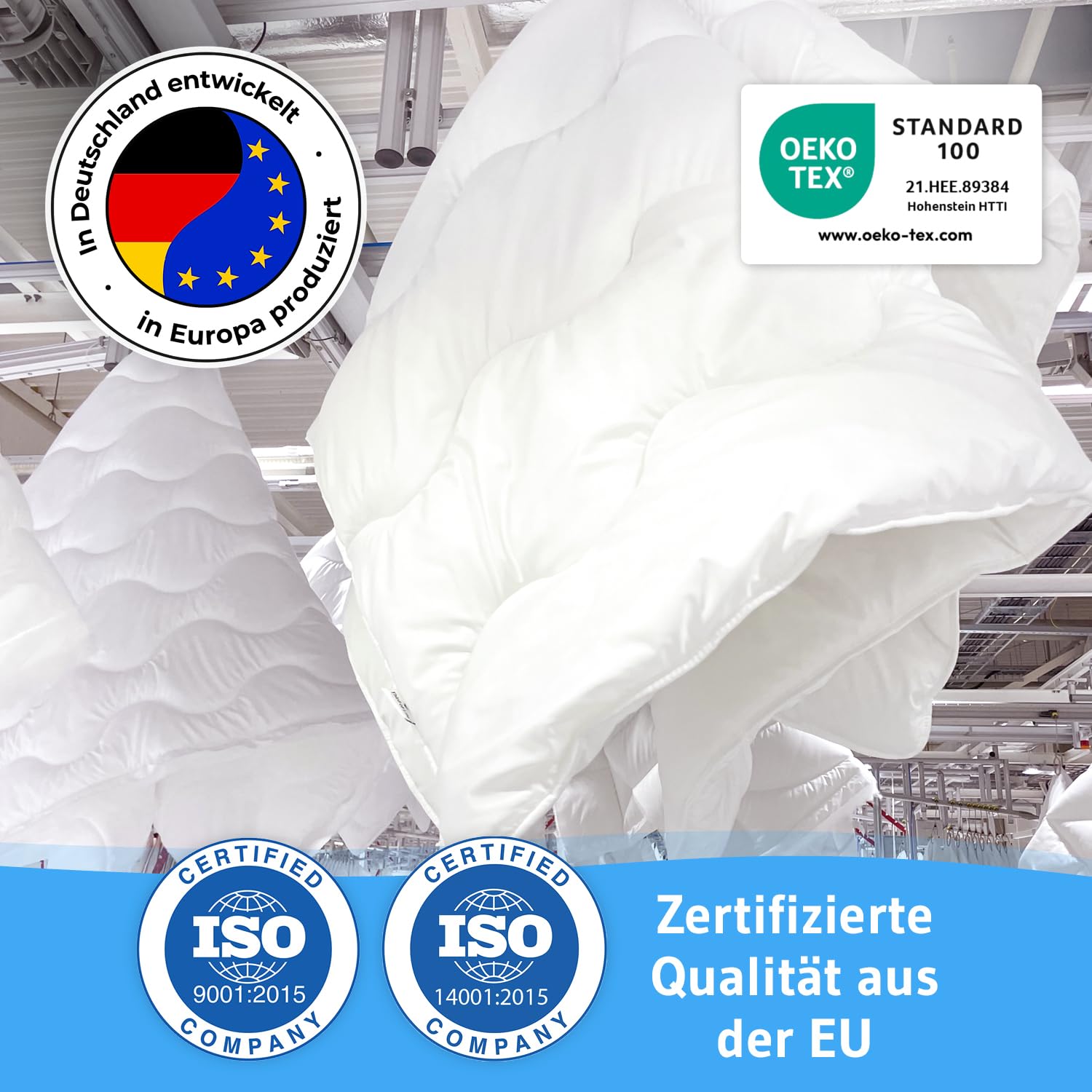 Bettdecke 155x220, 100% nachhaltige Ganzjahresdecke VERDA, Thermoregulierende & weiche Stepp-Decke, Große Schlafdecke 155 x 220 cm, Extra weiche und kuschelige Ganzjahres Duvet, Perfekt für Allergiker
