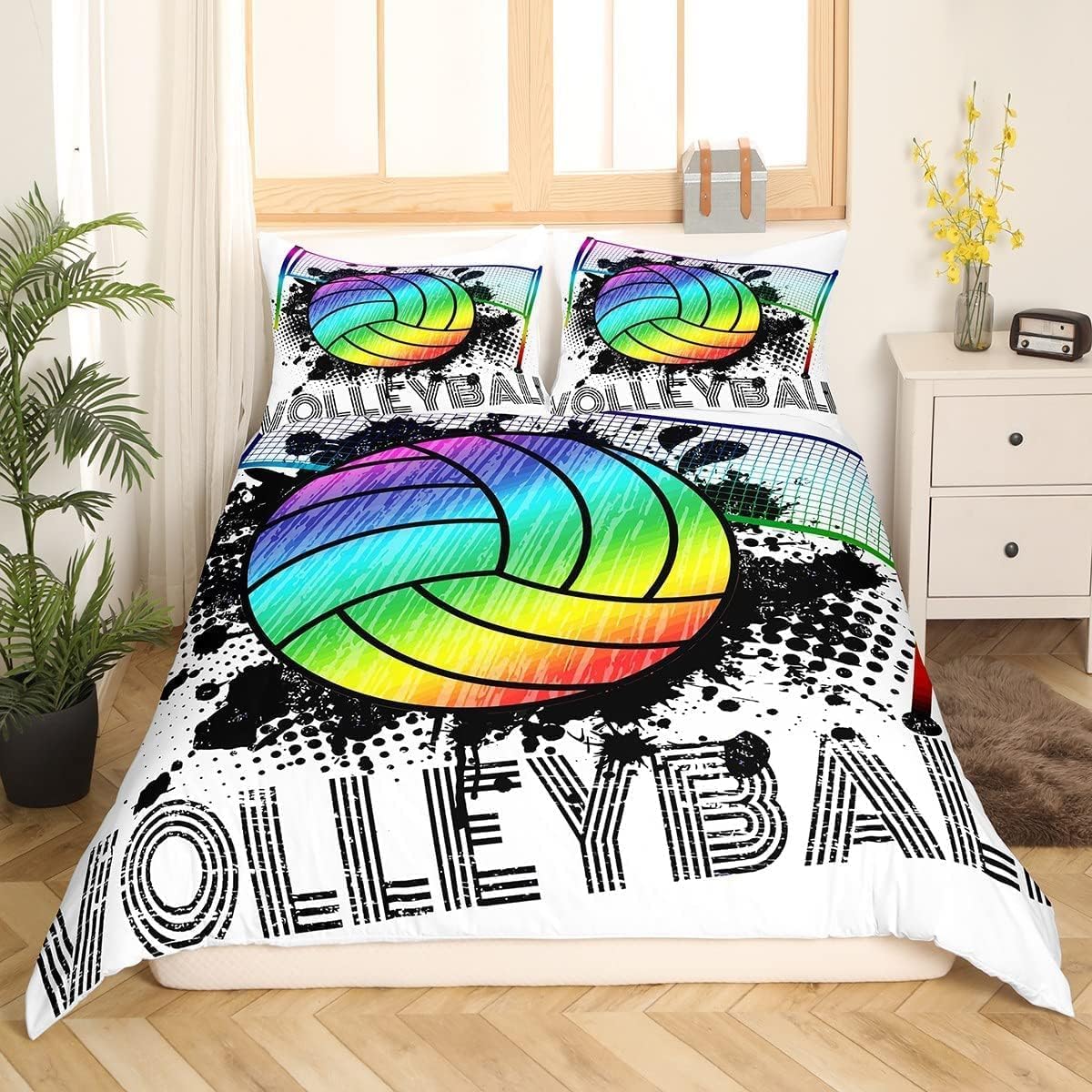 Housse de Couette 140x200 Volley-Ball en Microfibre pour Lit 1 Personne