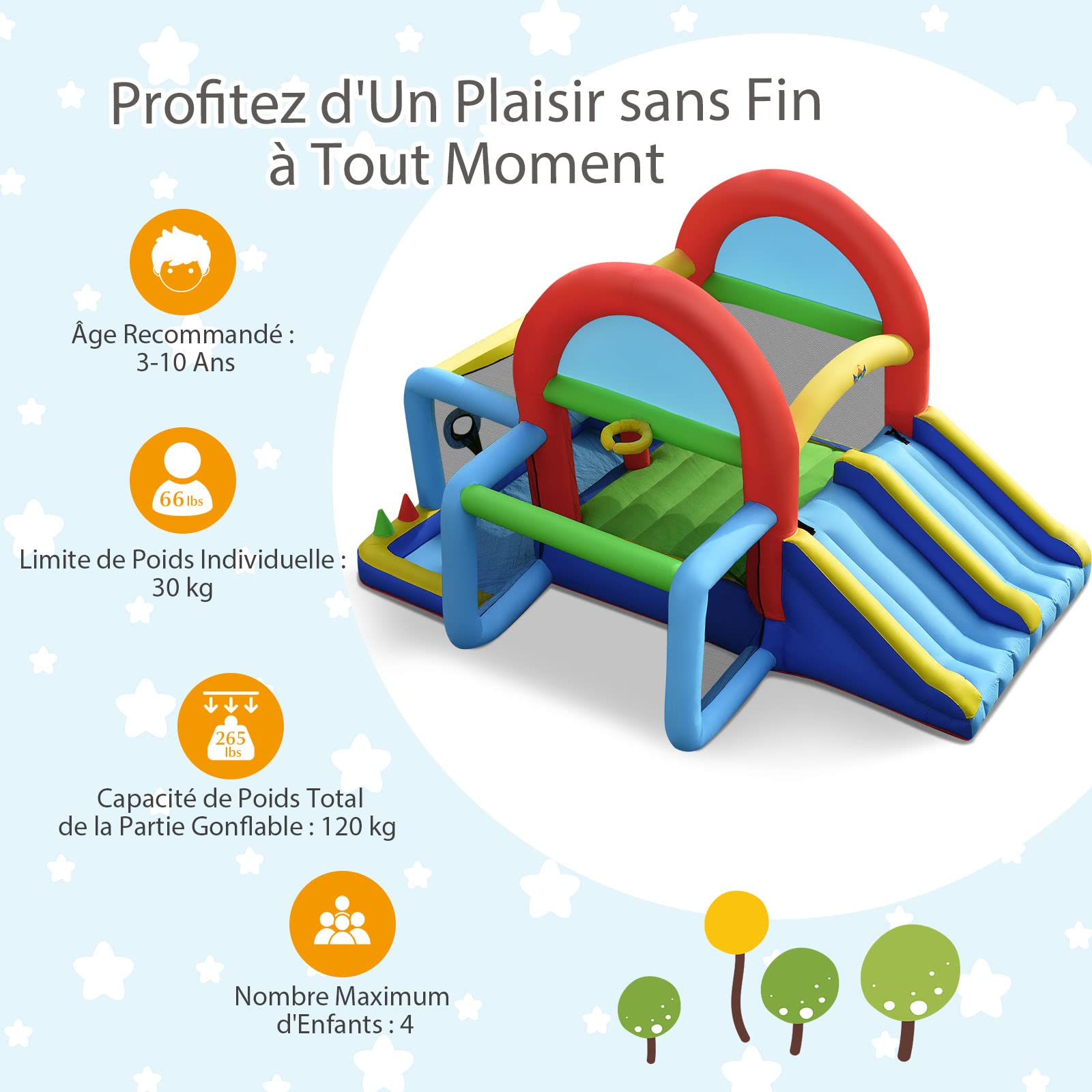 Château Gonflable Grand avec 2 Toboggans d'Eau pour Enfants, Parc