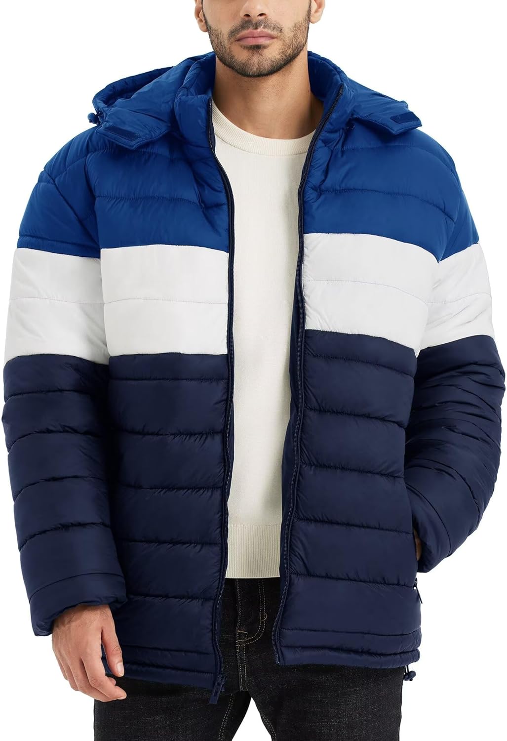 BEST SOUTH Men's Winter Puffer Jacket Hooded Puffy Fleece Warm Lightweight Coat Outerwear Cold Weather