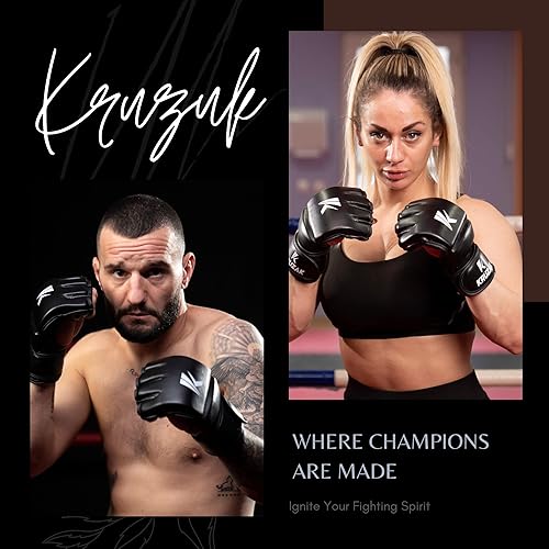 Miniatura 5 de Kruzak MMA Gloves, Men and Womens Half-Finger Boxing Mitts, Hand Wraps with Open Palms for Grappling, Kickboxing, Sanda, Sparring, Muay Thai