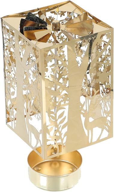 Luxshiny Rotary Candle Holder Candleholder, Metal Rotating Tea Light Candlestick Silhouette Carousel Candle Holder Xmas Wedding Party Table Centerpieces Decor Golden