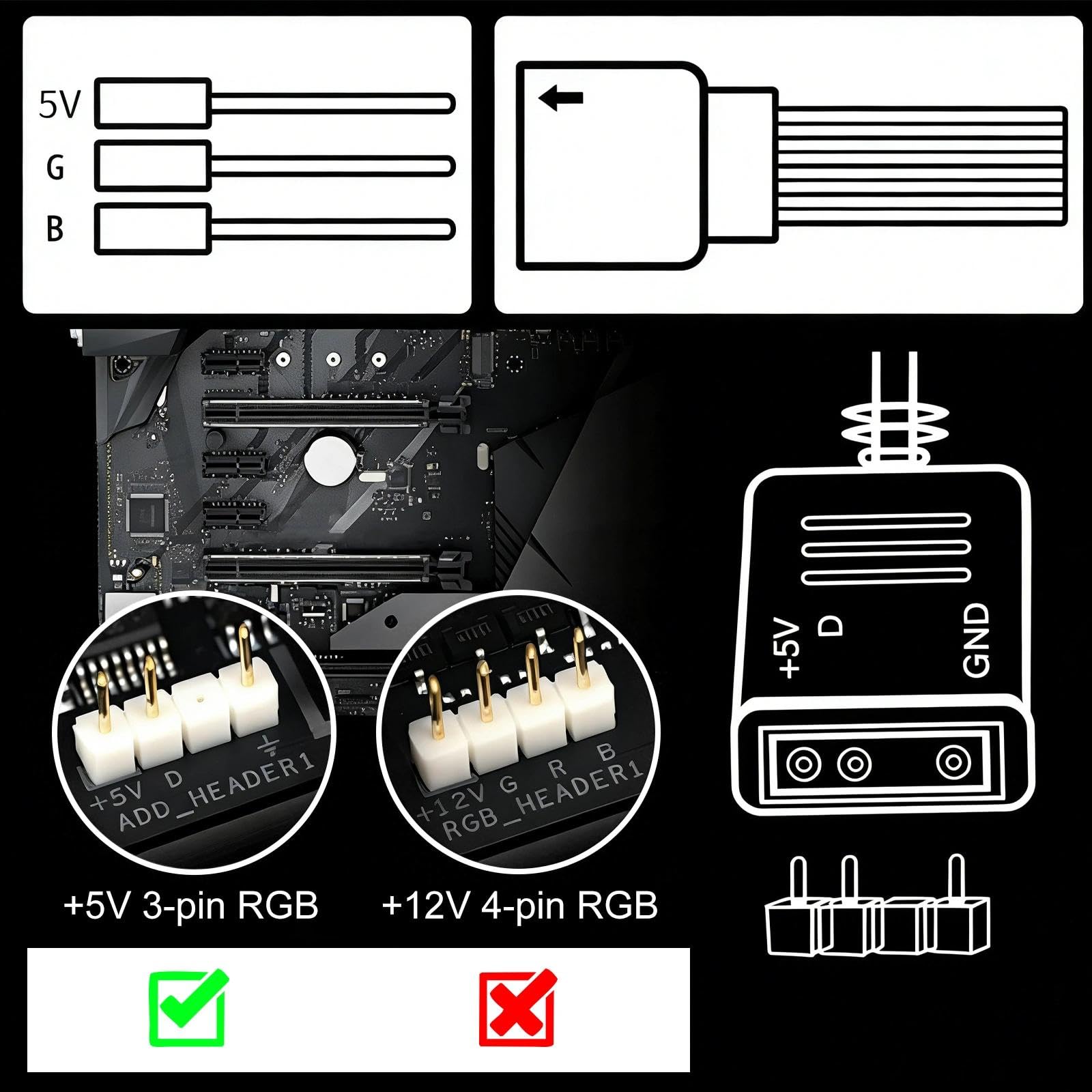 HENGBIRD Lot de 2 Câbles d'Extension ARGB 5V 3 Broches 30 cm Connecteur pour Bande LED Répartiteur Blanc