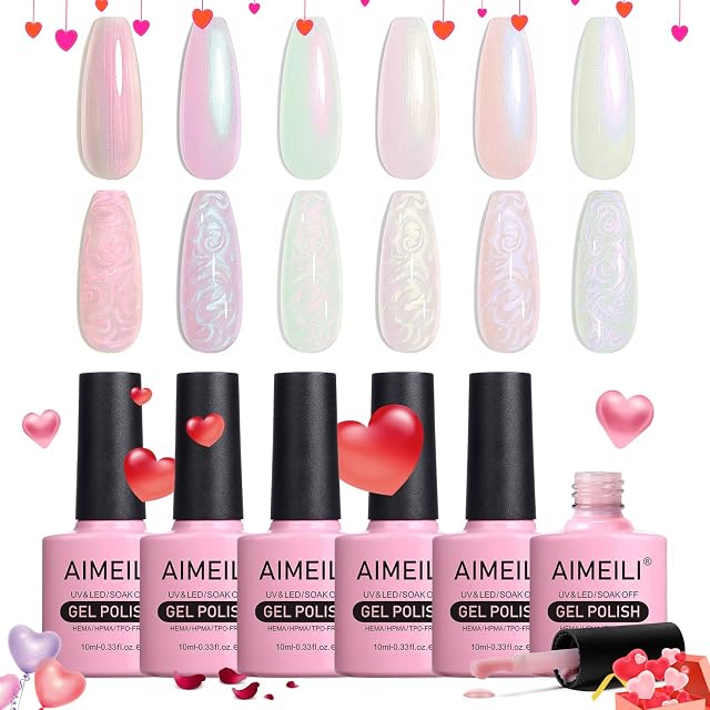 AIMEILI Perłowy żel do paznokci 6 kolorów przezroczysty perłowy połysk błyszczący brokatowy żel UV LED Soak Off Pearl Effect perłowy żel lakier do paznokci zestaw 43
