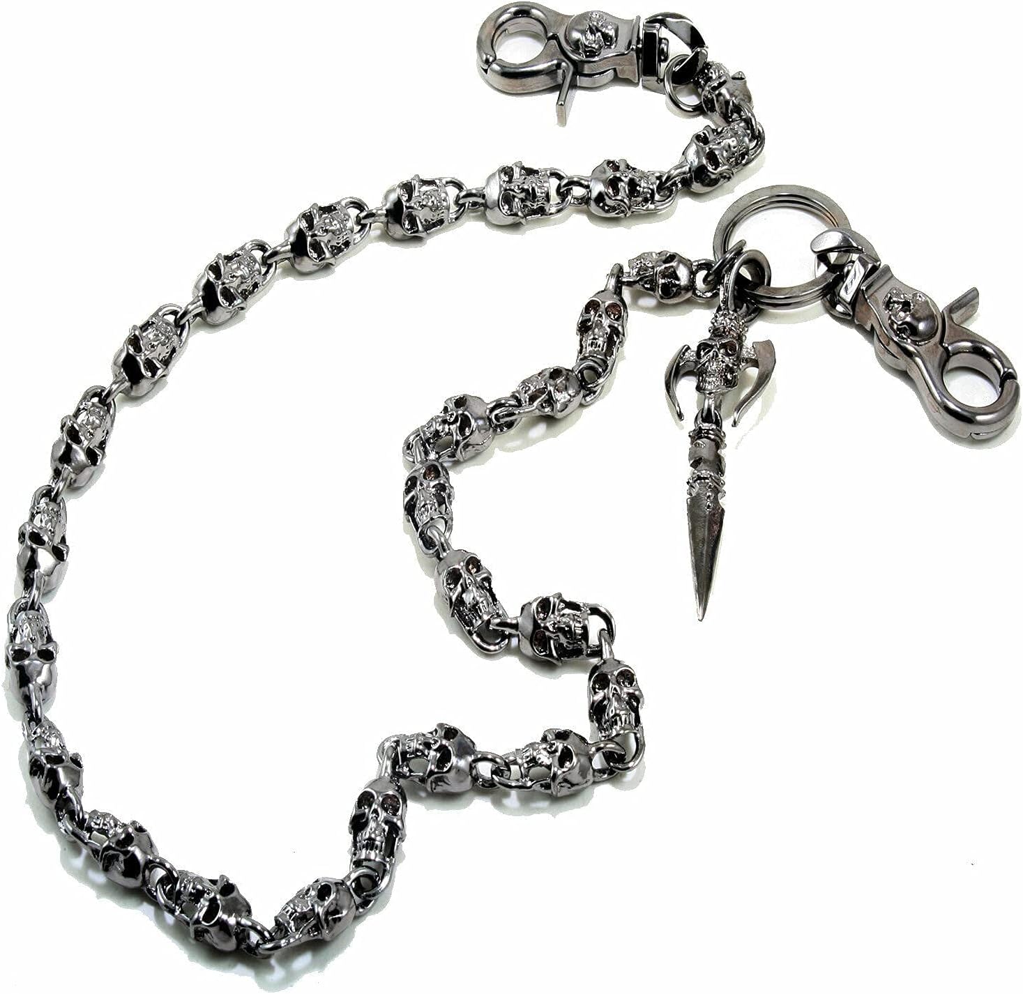 Double K Skull Axe Pendant Heavy Biker Trucker Key Jean Wallet Chain (22.5/28.5") Silver Black CS59