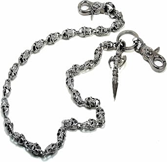 Double K Skull Axe Pendant Heavy Biker Trucker Key Jean Wallet Chain (22.5/28.5) Silver Black CS59