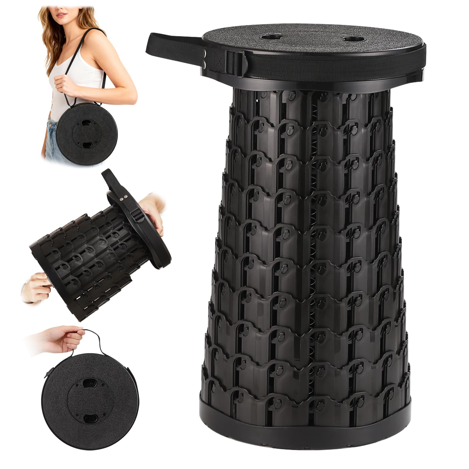 18-in Collapsible Stool,Portable Telescoping Seat for Adults,880lb Capacity