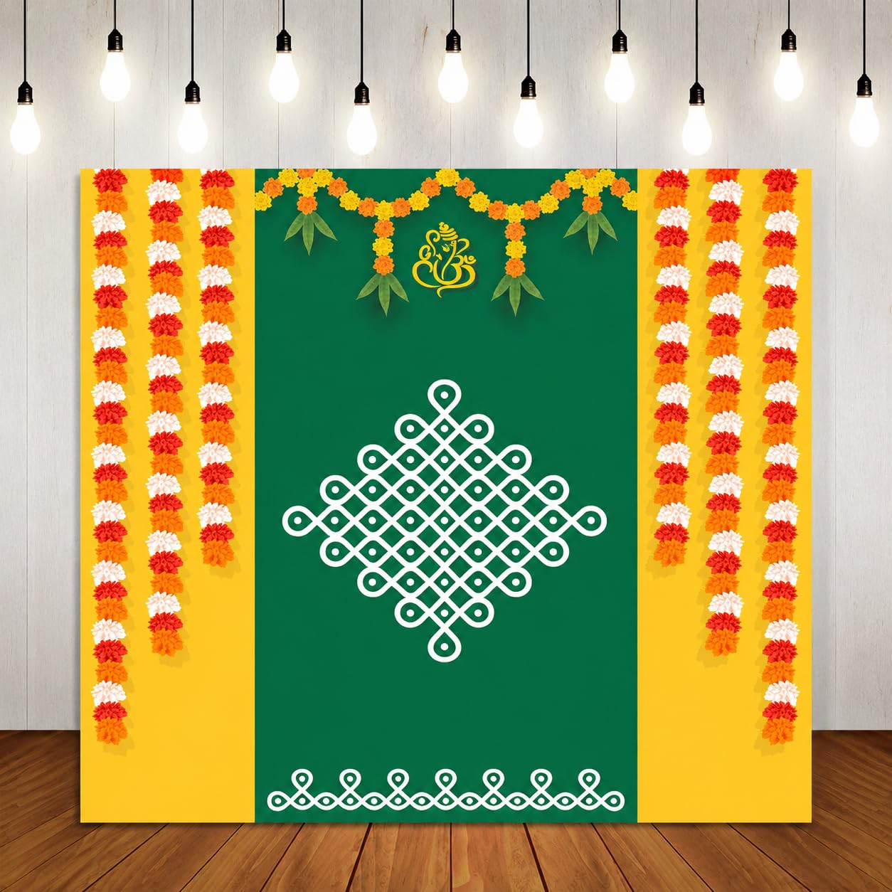 Muggu Ganesh Backdrop Cloth (5x5 Feet) | Traditional & Pooja Decoration Background Curtain | for Festivals, Functions, Ceremonies & Home Décor-image-38