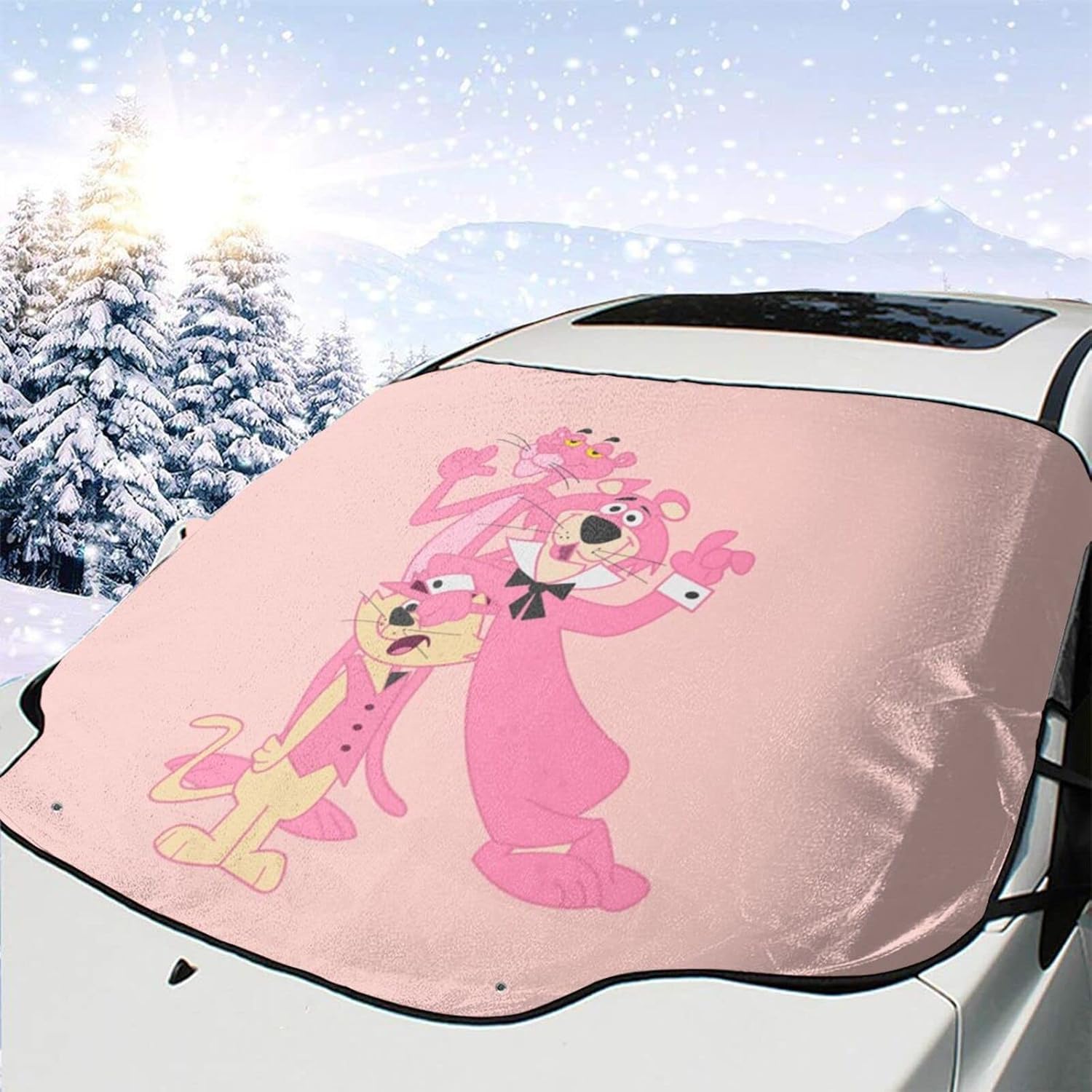 カーフロントガラスカバー ピンク パンサー 6 盗難防止挟み耳付き 四季対応防水 凍結防止カバー フロントガラスカバー 日よけ 紫外線カット 遮光断熱 四季用 厚手 Suv車 軽自動車に適用 147cm 118cm Wawa Or Jp