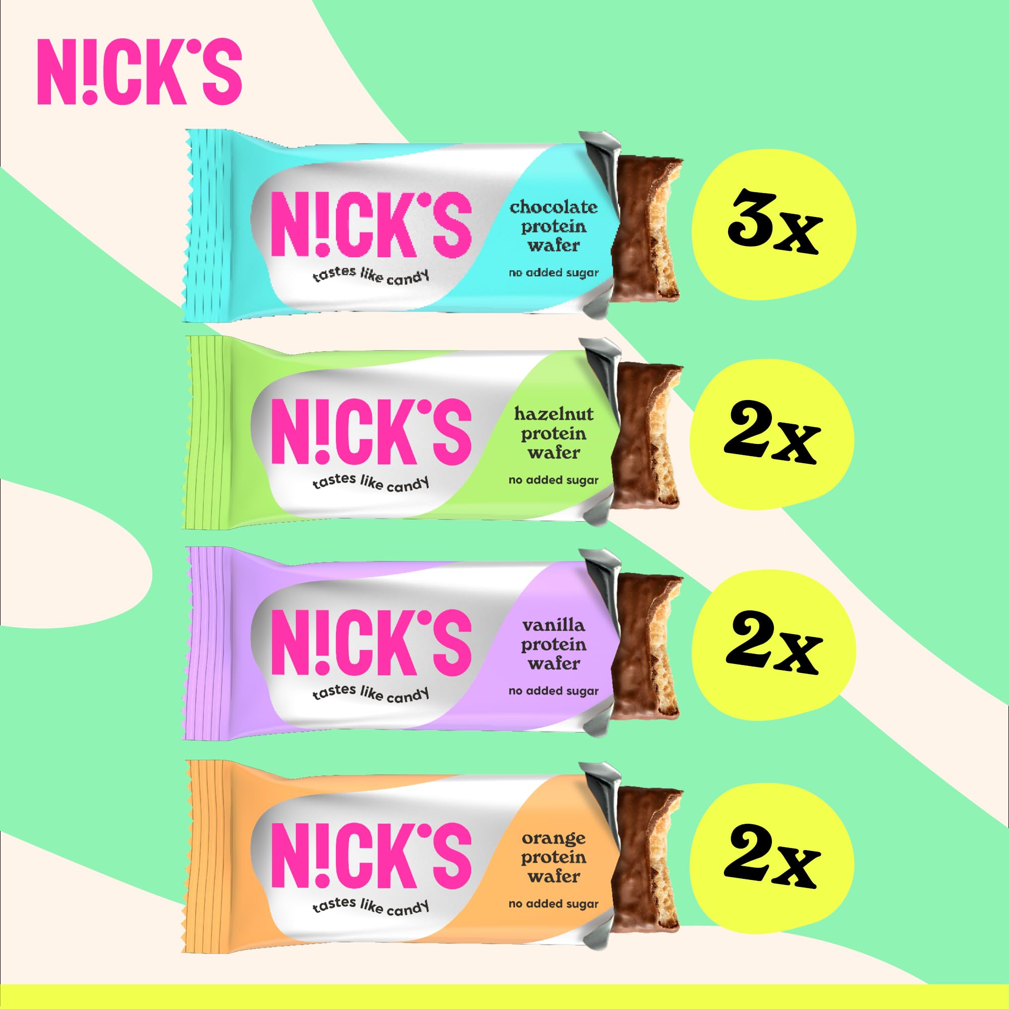 NICKS Mix de Barritas Protein wafer | 25% Proteína | 203 calorías | Proteicas Oblea Chocolate Sin Azúcar Añadido Low Carb Snack Bar Sin Gluten (9 x40g)
