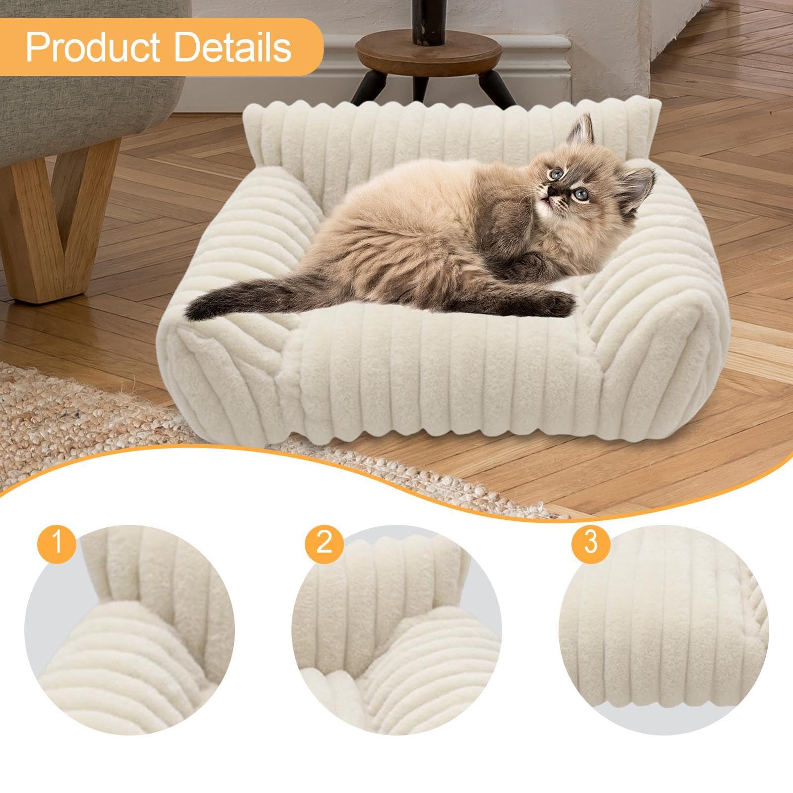 Canapé-lit pour Chat, lit pour Animaux de Compagnie, Facile à Nettoyer, Portable, Fond antidérapant pour Chatons, Chiots, Chats, Petits Chiens, Salon, Blanc