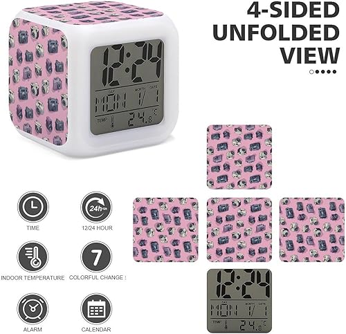 Miniatura 3 de Digital Alarm Clocks for Bedrooms - Retro Camera Pink Print Cute Small Led Nightstand Digital Clock for Classroom College Dorm with 7 Color Night