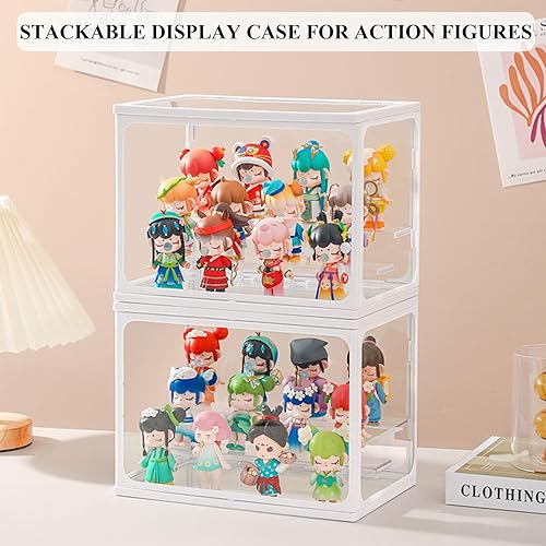 Miniatura 7 de Vitrina de cristal para figuras con luz, soporte transparente de 2 niveles para coleccionables, caja de exhibición apilable para figuras de acción,
