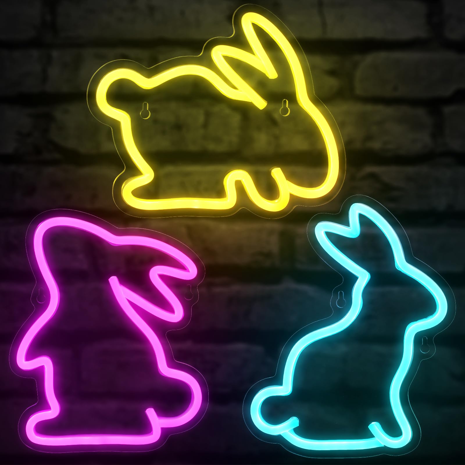 ROCEEI 3 Pcs Easter Neon Sign, Easter Bunny Neon Lights Rabbit Egg Neon LED Lights USB Wall Window Decor for Easter Party Holiday Night Bedroom Gifts (Bunny)