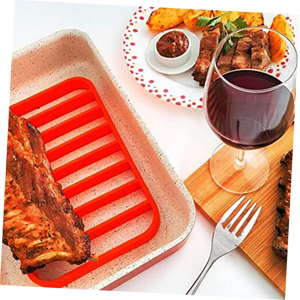 COLLBATH Silicone Roasting Rack Non-stick Kitchen Insulation Rack for Healthier Cooking Red for Pressure Cookers Ovens and Steamers Dishwasher Safe Elevates Food for Easy Release