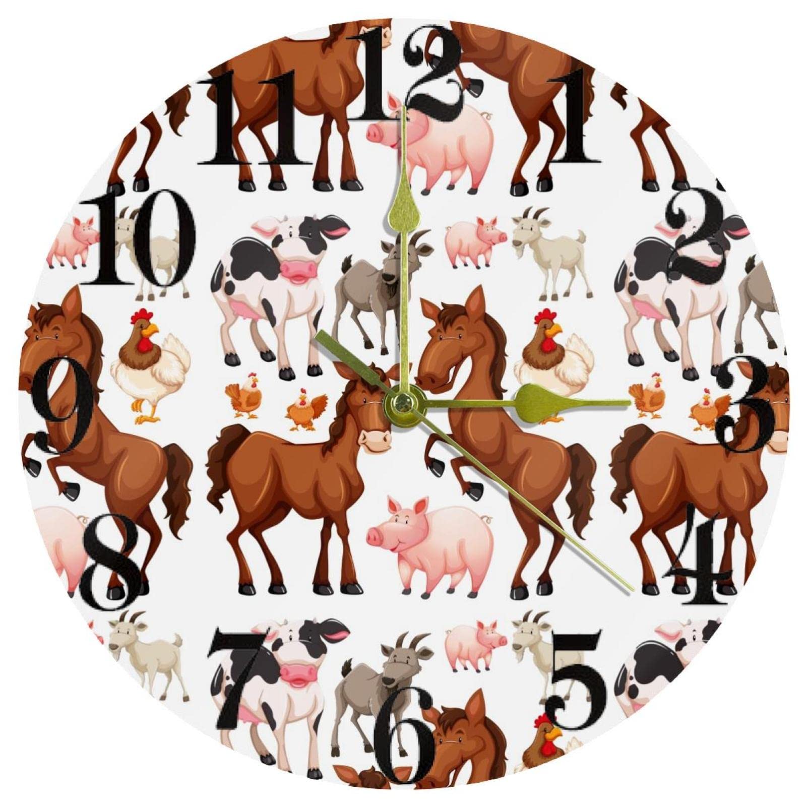 Horloge murale à quartz silencieuse motif cheval de 25 cm de diamètre