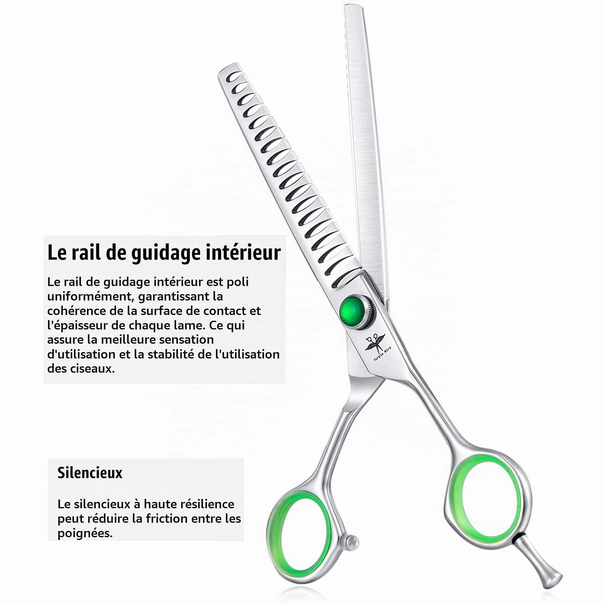 Set de Ciseaux Toilettage Professionnels Ciseaux Désépaissir Chien Poils Long Épais Ciseaux Toilettage Bout Rond Chat Sécurité Inox Incurvé Courbé Ciseaux Poils Animaux Débutant Luxe 7 Pouces Argenté