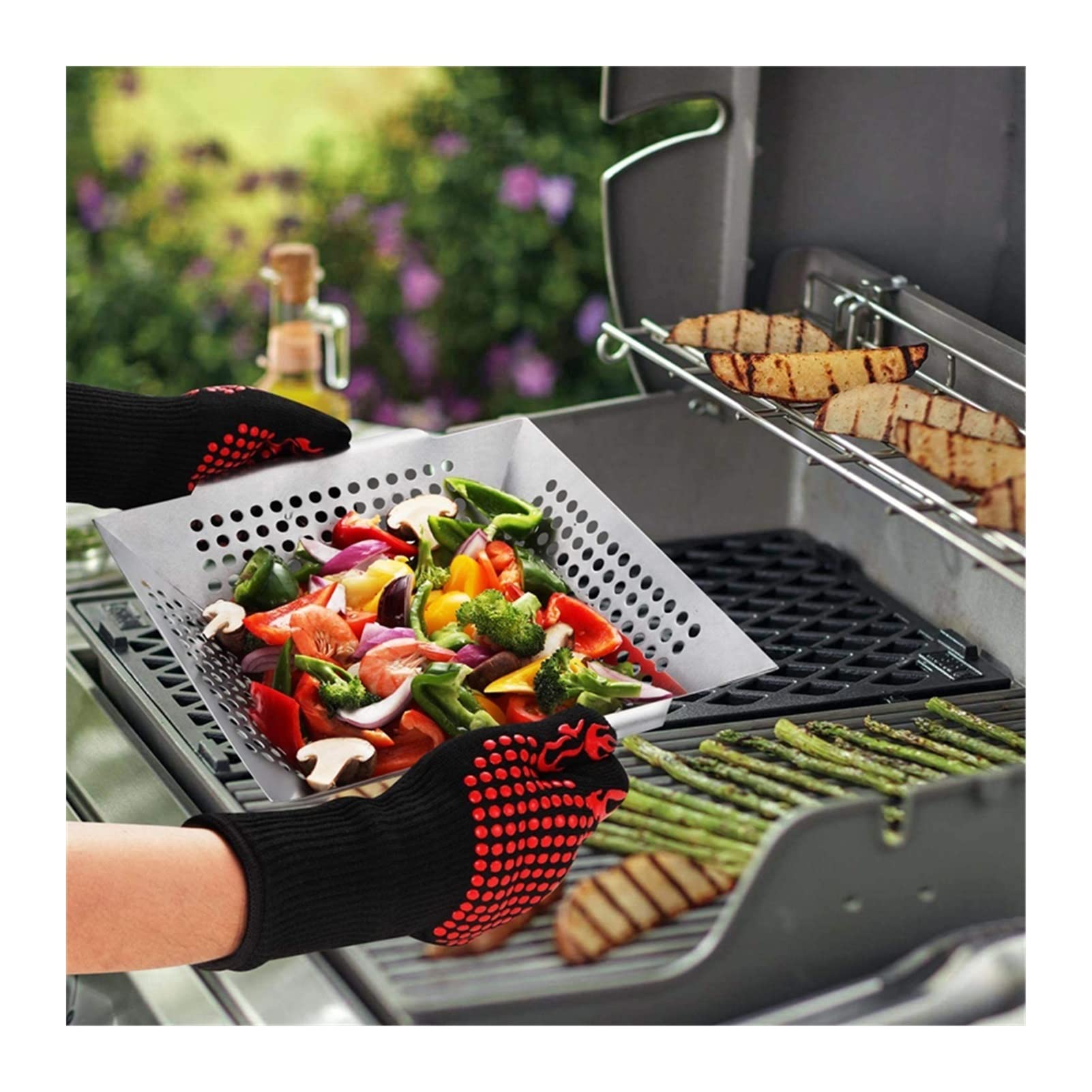 Perforowane kosze grillowe ze stali nierdzewnej - kosz grillowy na świeżym powietrzu, do grillowania warzyw, owoców morza i mięs, akcesoria do grillowania w kuchni /96(Small and Large)