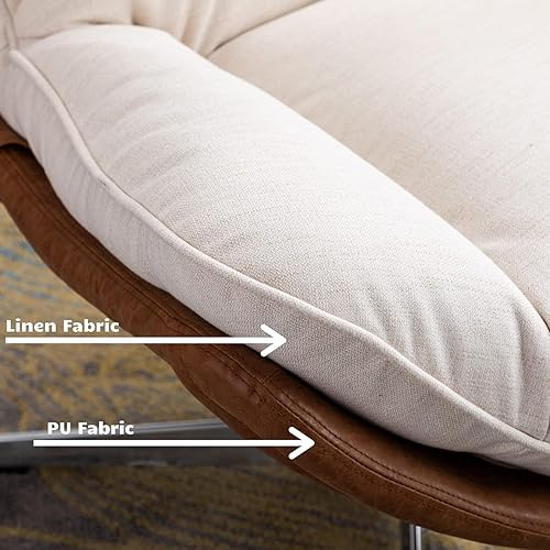 Miniatura 15 de HEAH-YO Silla giratoria decorativa, moderna silla de sala de estar con respaldo, silla de lectura tapizada de lino sin brazos para dormitorio,