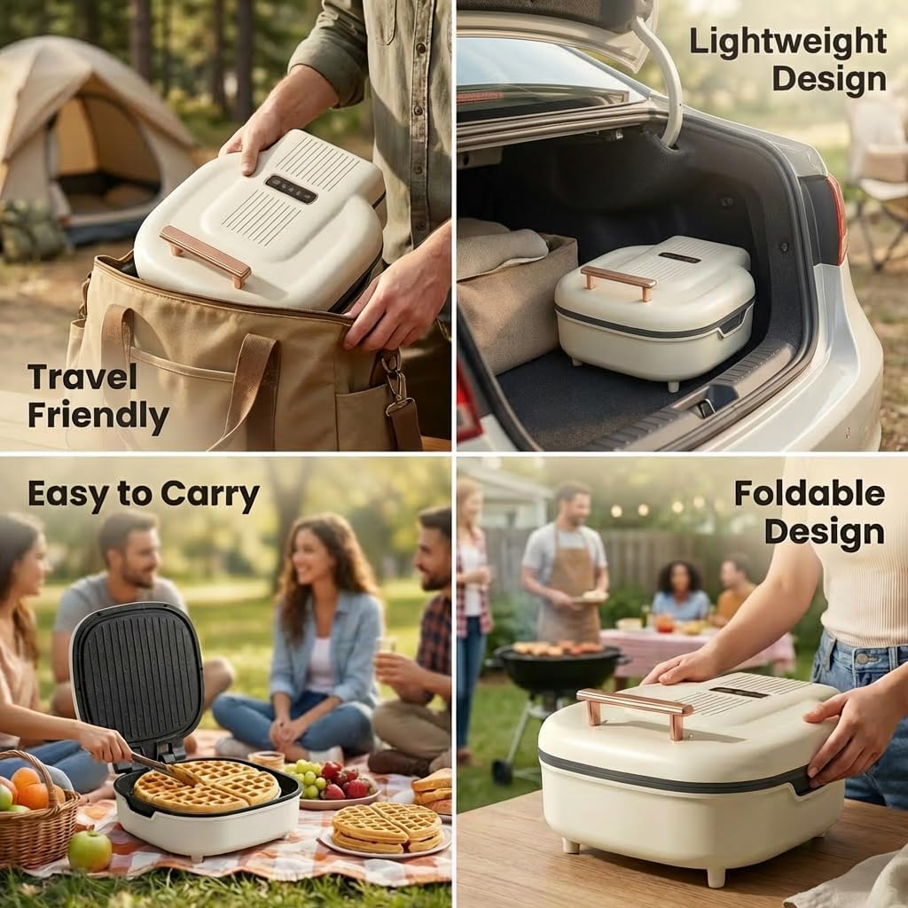 1600W Electric Grill & Griddle, Non-Stick Electric Griddle, Portable Breakfast Maker for Pancakes, Sandwiches, Camping, Home Kitchen