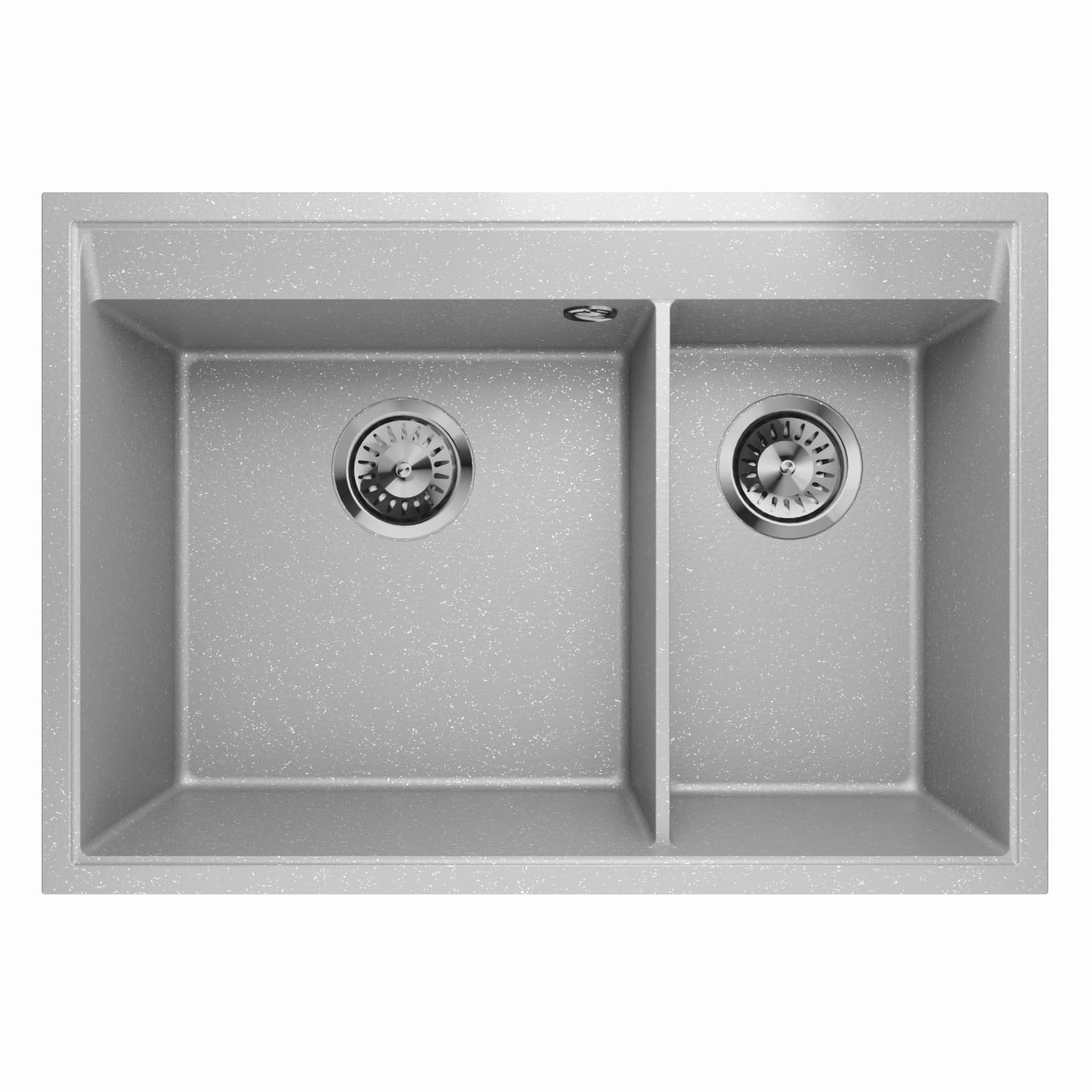 Évier de cuisine double en granit encastrable - 2 à 1,5 cm - Cadre 2,5 cm - Gris