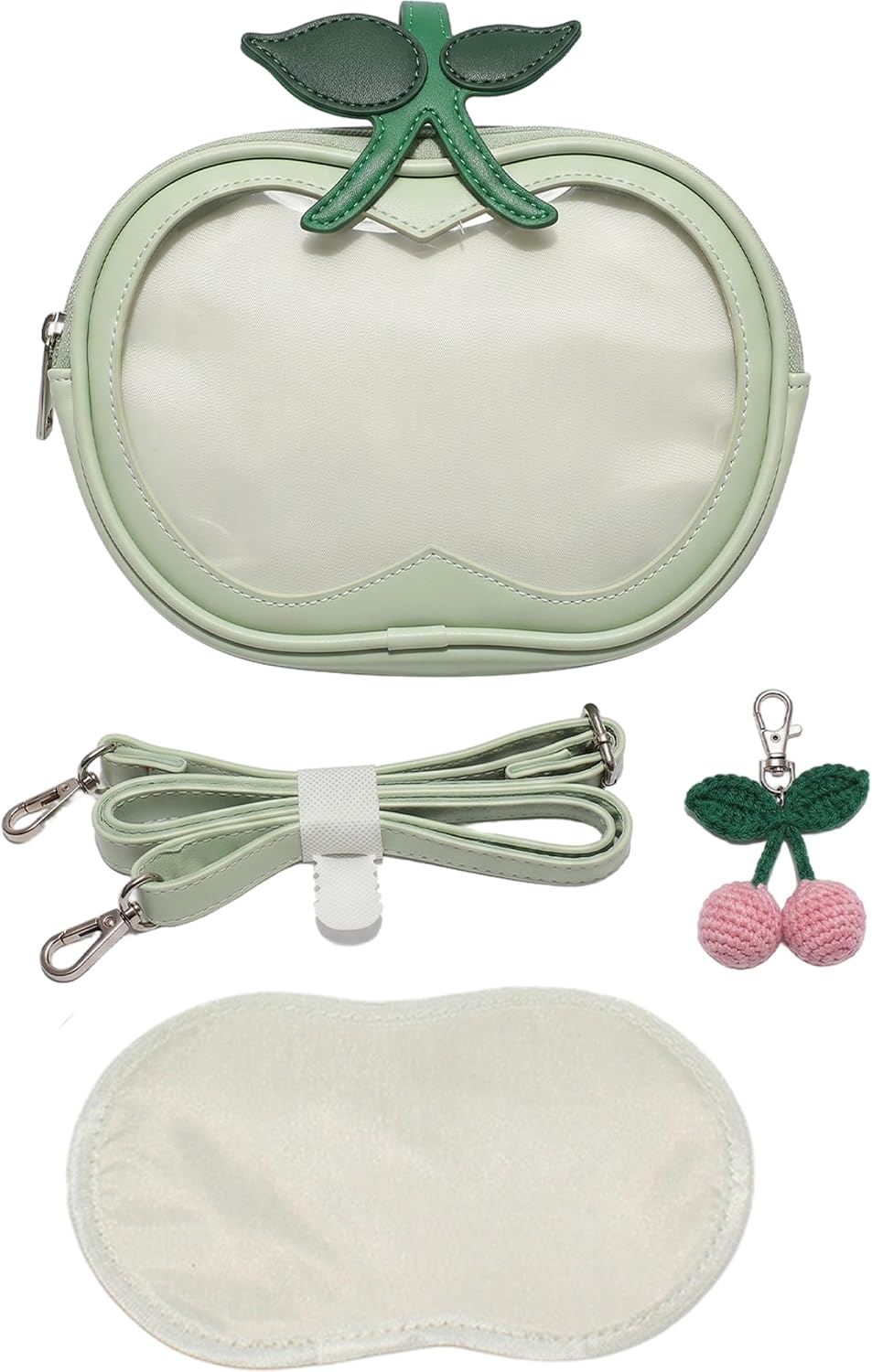 Ita Bag Crossbody, Cherry-shaped Pin Display Bag with Spacious Storage with Transparent Display Window Green.