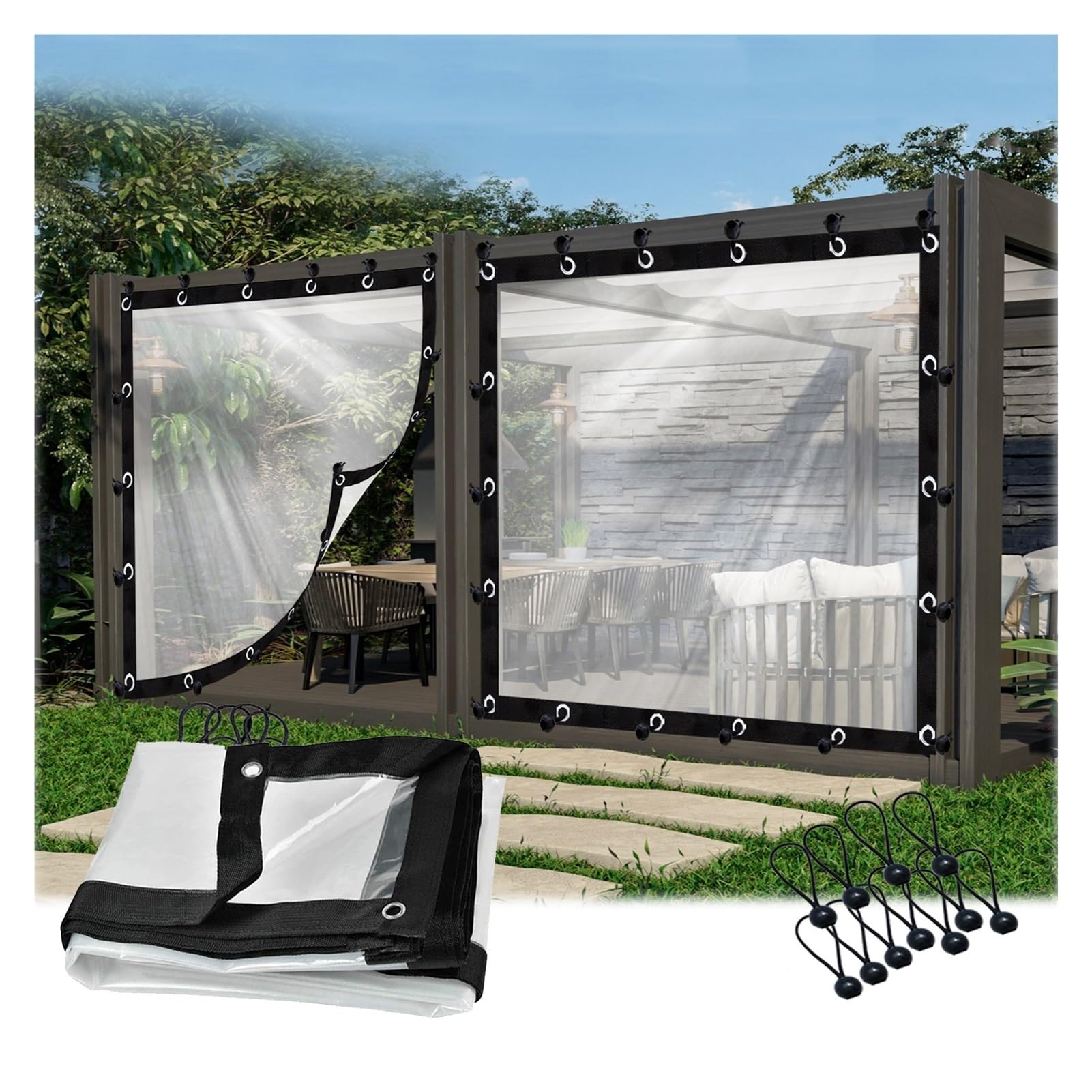 Pochy Clear Tarps Heavy Duty Waterproof Tarpaulin With Grommets Outdoor Curtain Pergola Side Panels, For Porch, Gazebos, Camping, Protective Cover(1.5X2m(4.92X6.56ft))