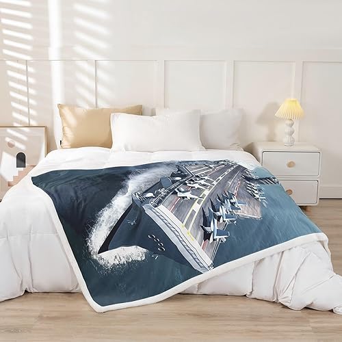 Miniatura 2 de Erosebridal Manta de forro polar para transporte de aviones, caza de acorazado, manta mullida para conducir en el mar, para niños, niñas,