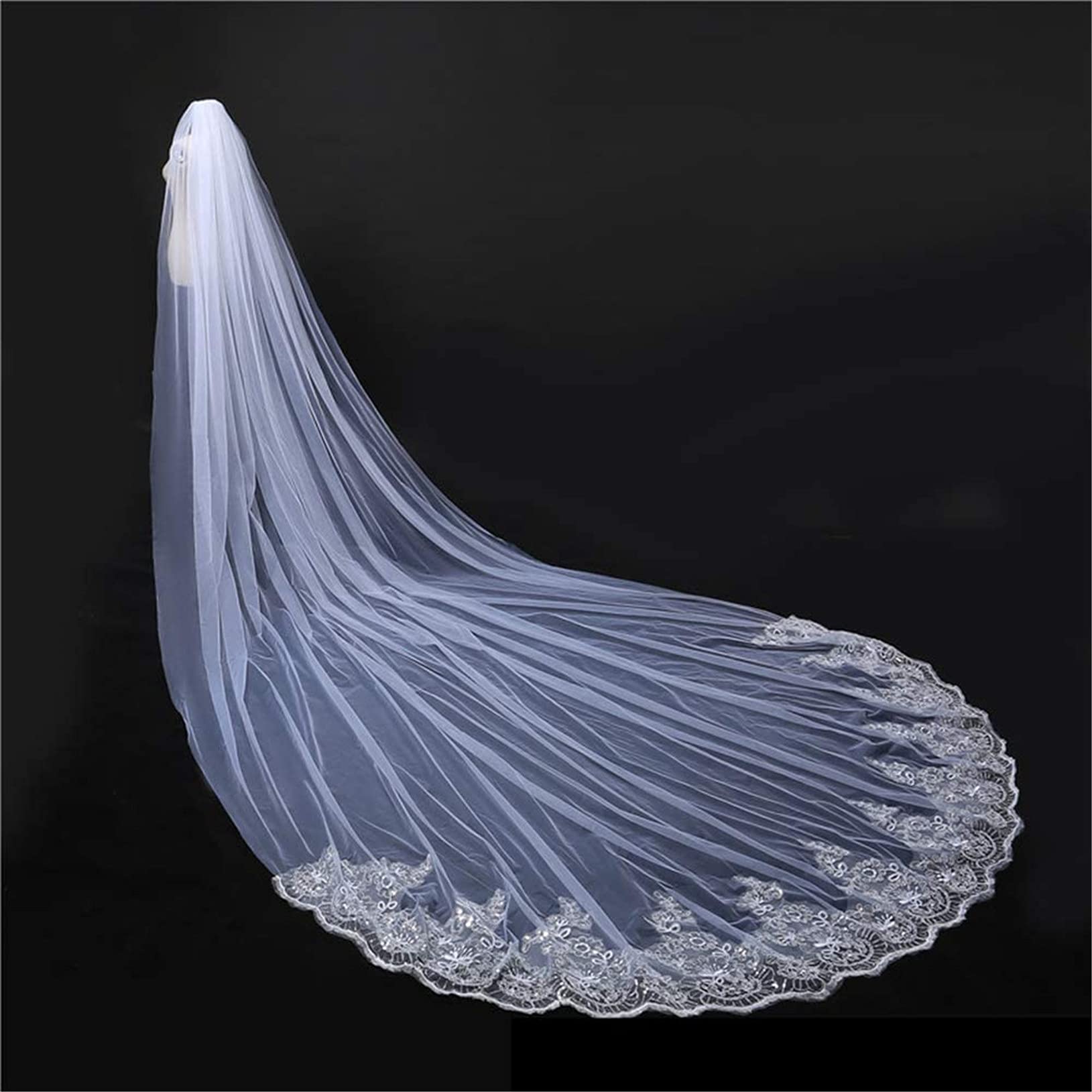 3/4 / 5M Velos De Novia Elegantes con Peine Lentejuelas De Encaje De Tul Suave Borde Velo De Novia De 1 Nivel Encantador Cola Larga Vestido De Novia Catedral Accesorios para Mujeres