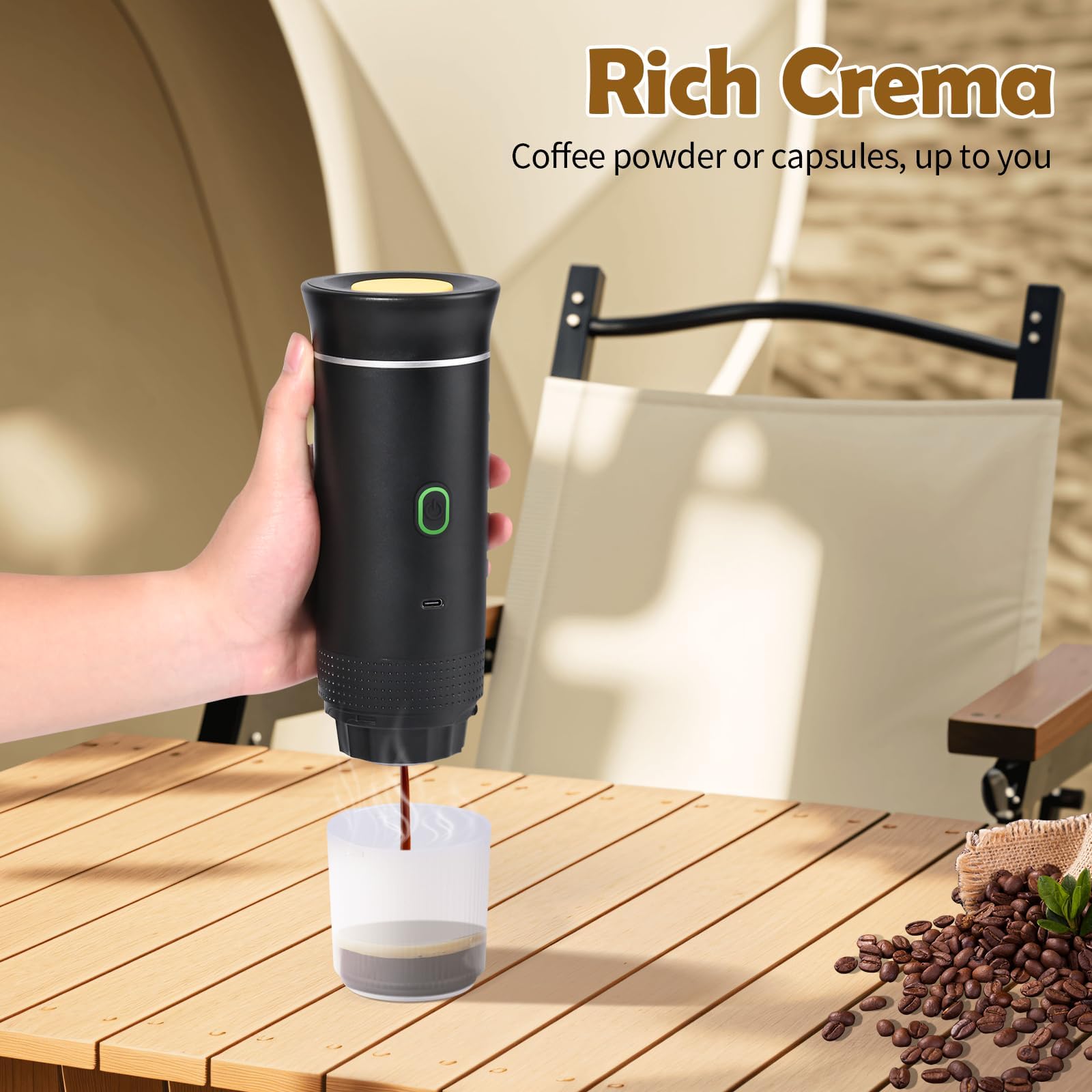Weinsamkeit Machine à Café Portable Expresso Auto-Chauffante Rechargeable - Compatible Capsules Nespresso & Café Moulu Pour Camping, Voiture, Bureau