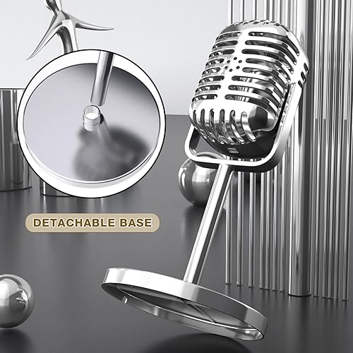 Miniatura 9 de Facmogu Accesorio de micrófono vintage plateado galvanizado, micrófono falso de plástico, accesorio de micrófono clásico retro, micrófono vintage