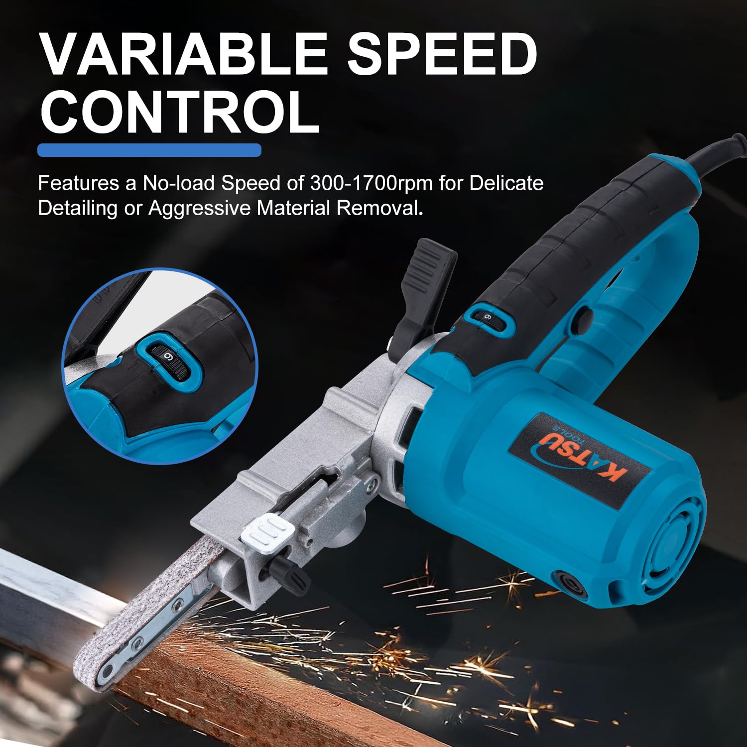 KATSU Tools Levigatrice a nastro elettrica 400 W, levigatura e lucidatura, include nastri abrasivi e sacchetto polvere