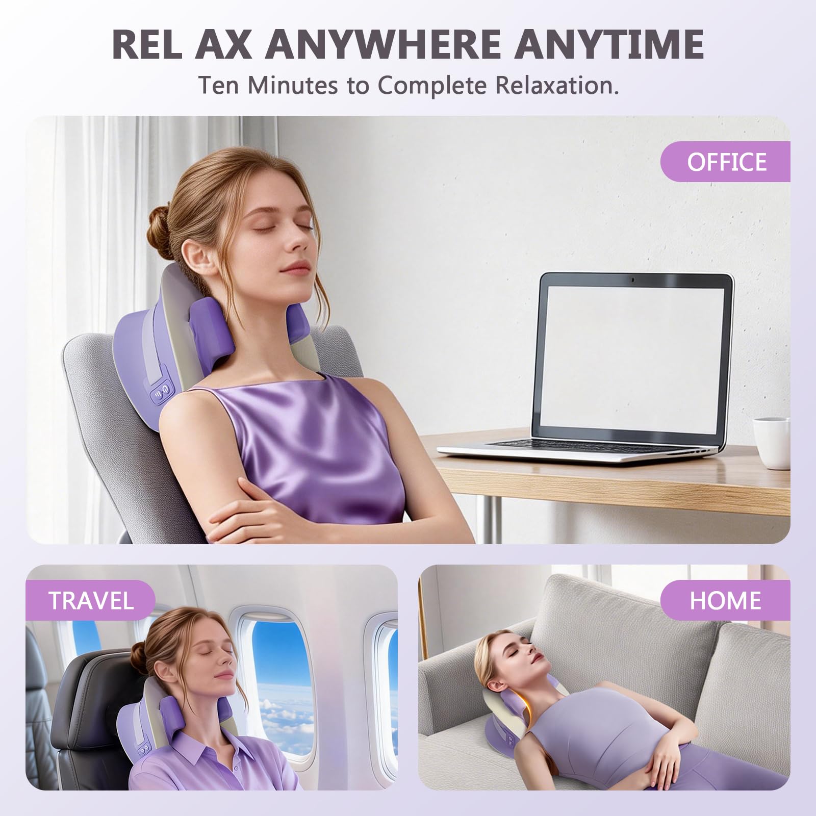 Nackenmassagegerät Elektrisch mit Wärme, Shiatsu Massagegerät, Zervikales Nacken Rücken Massagegerät, 3D-Nackenmassage mit 3 Modi, 6 Einstellbare Frequenzen, Entspannungskissen für Nacken Zervikales