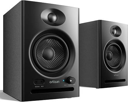 Ortizan Active Studio Monitor Speakers, Bluetooth 5.3 Wireless, for Music Production, PC Gaming & Home Audio, Bookshelf Speakers Black