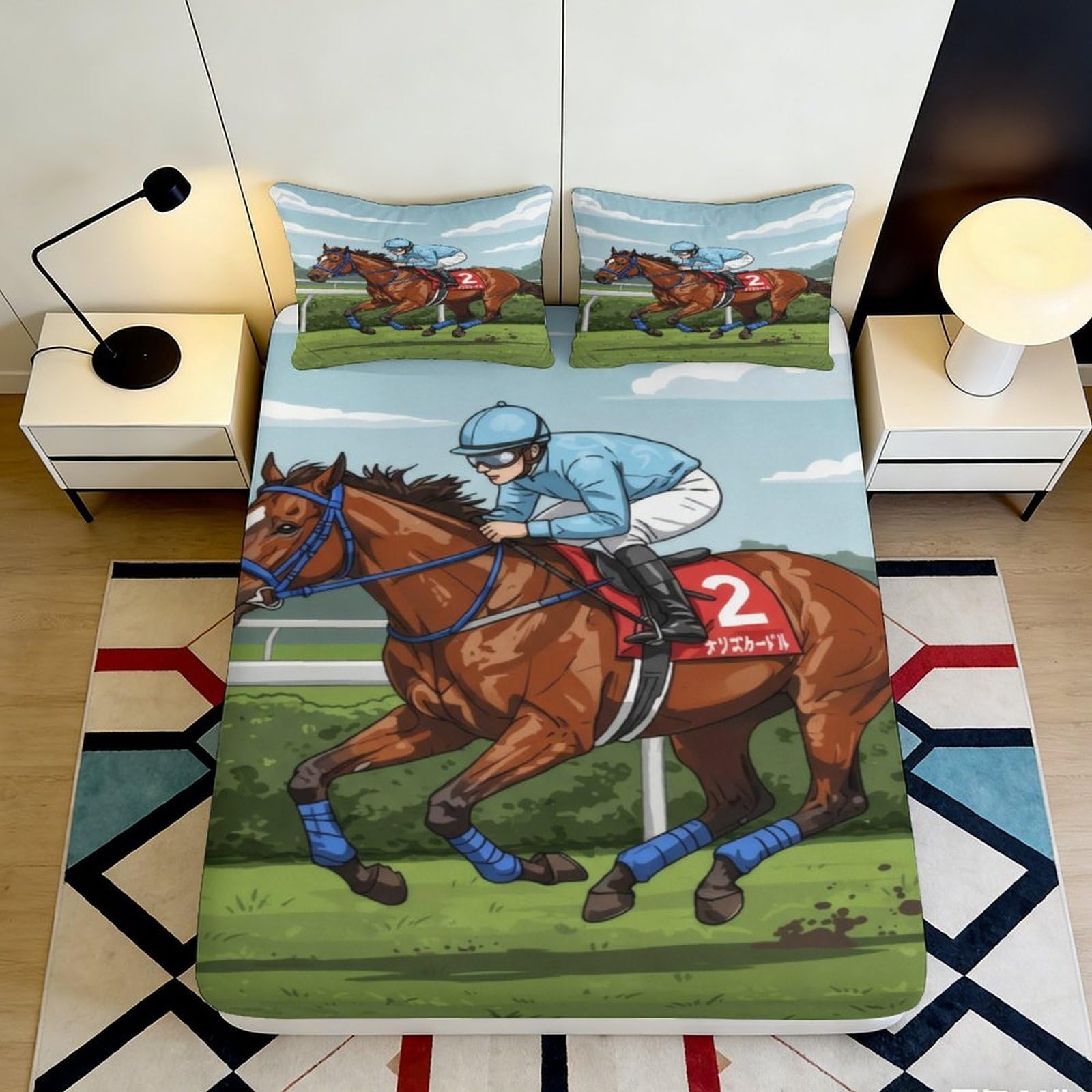 Pnayamiorkfel Style-10 3D Printed Horse Racing Fitted Sheet Microfiber Soft Durable Jockey Bed Cover For Bedroom Guest Room Mattress Decor 90X200x25cm