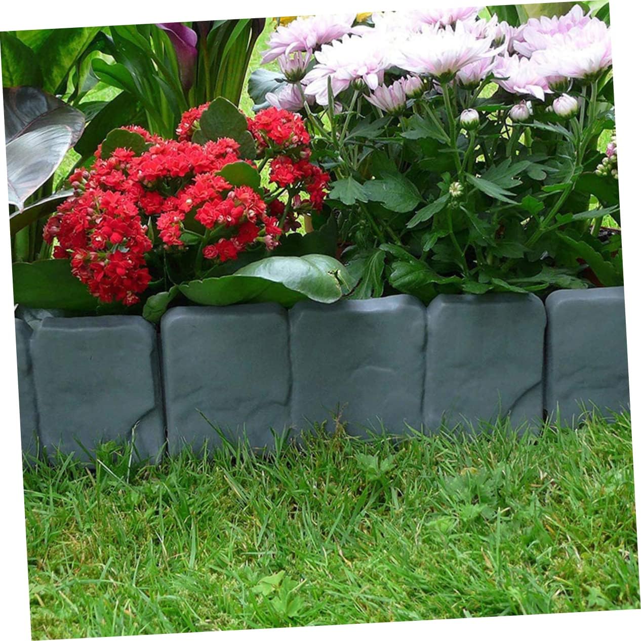 20pcs Plastic Garden Fence Decorative Stone-Look Edging for Flower Beds and Landscaping Simulation Border for Lawn and Separation