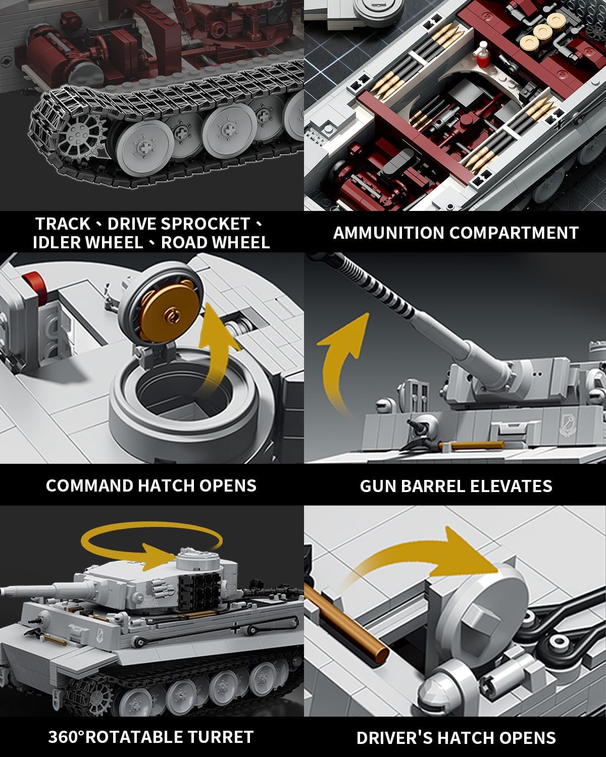 1:28 WW2 Tiger Heavy Tank Army Toy Building Sets, 1544 PCS Panzer VI Tiger SO4 Military Vehicle Model Building Kits, Collectible Birthday Gifts for Military Fans Adults Men Teen Boys Age 14+