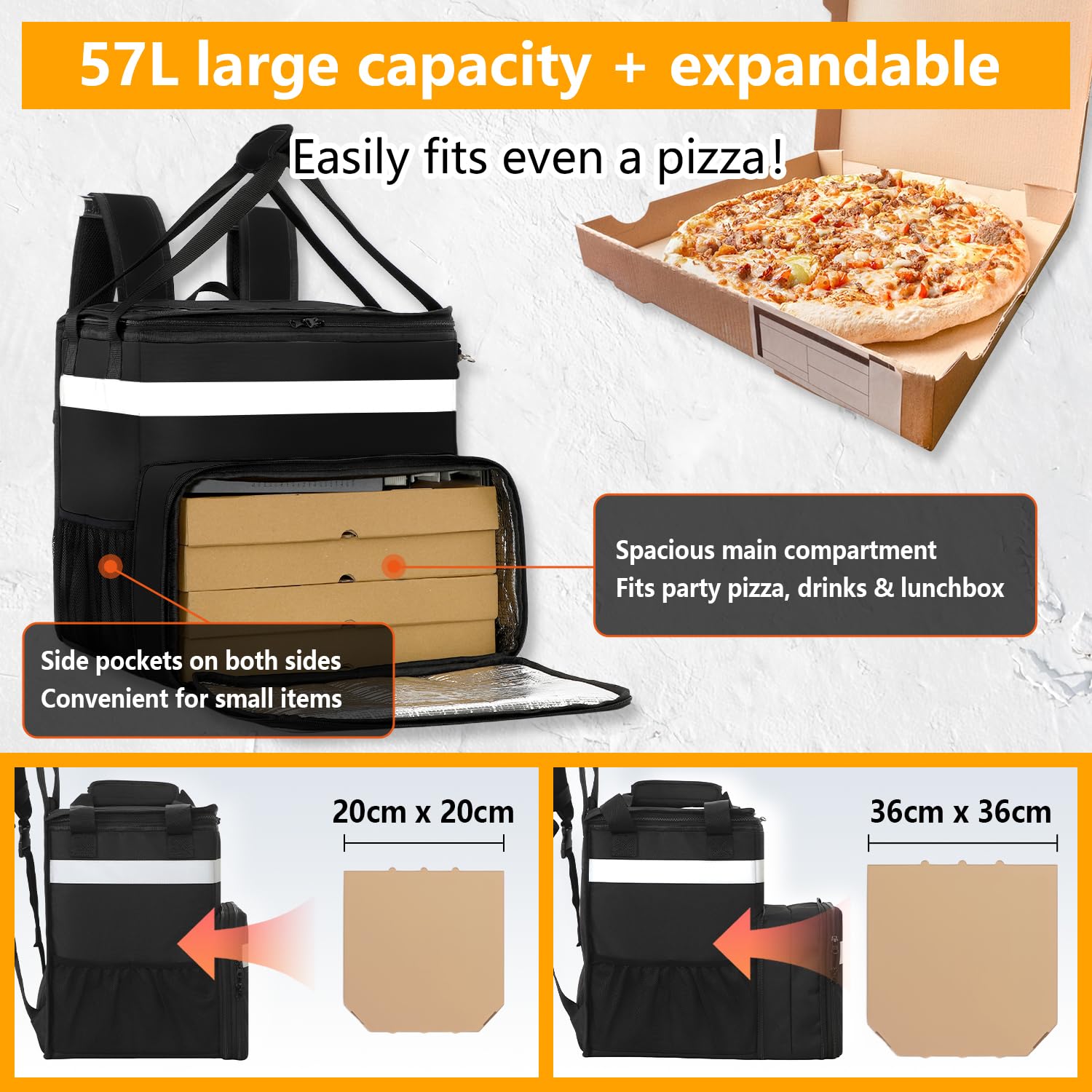 Borsa per la consegna del cibo, borsa termica termica in PVC con strisce riflettenti, trasportatore termico espandibile per cibo da asporto, cibo caldo e freddo, ristorante, Uber Eats Bag