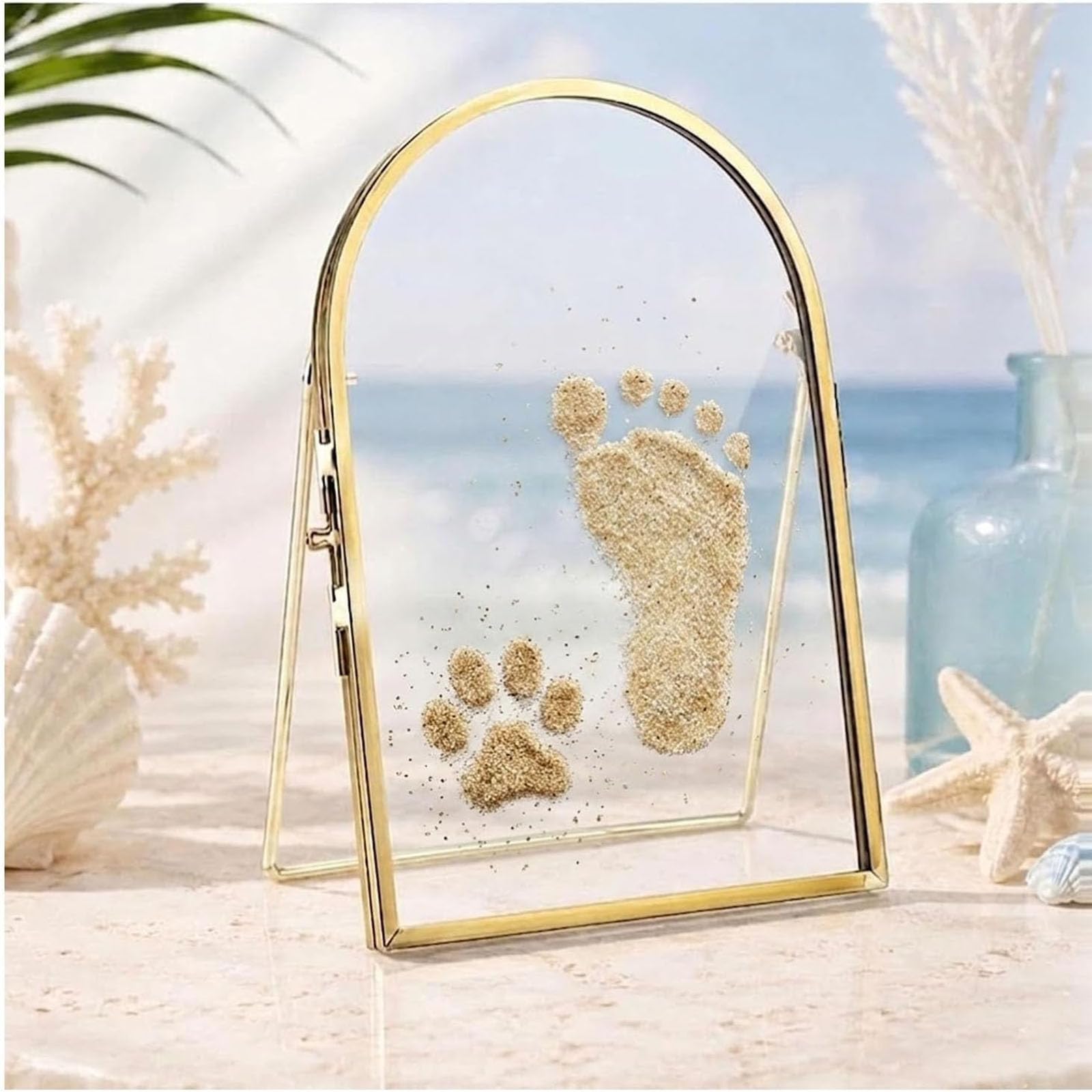 Baby & Pet Keepsake Frame, Sea Sand Newborn Baby Hand and Footprint Kit, DIY Bab-y Handprint Footprint & Pet Paw Print Holder, Personalized New Mom Gifts for Bab-y Shower-s (L)