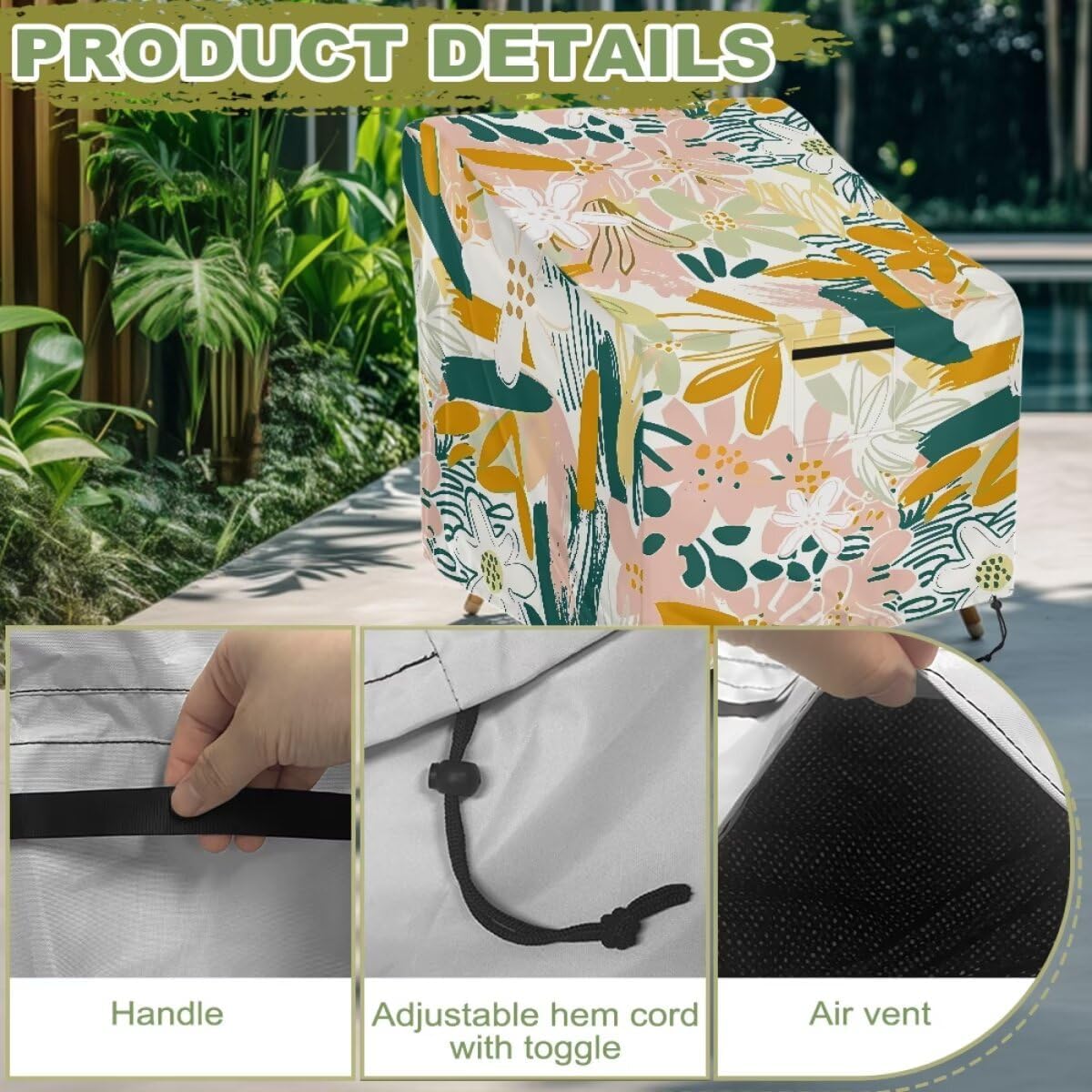 Abstract Floral Print Patio Chair Covers Heavy Duty Patio Furniture Covers Waterproof Outdoor Chair Cover for Rocking Chair, 29"x33"x36"