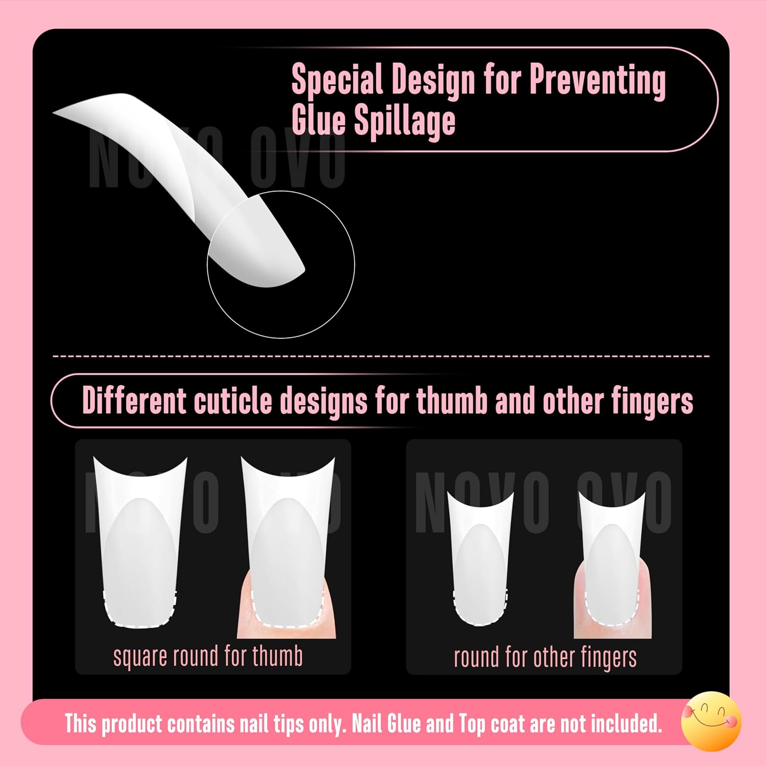 NOVO OVO Medium Duck Nail Tips, Milk White French Press On - 150Pcs 15 Sizes Soft Gel Full Cover Wide Flare False Nails, Pre-Etched Artificial Extension Ideal for DIY Acrylic Y2K Manicure