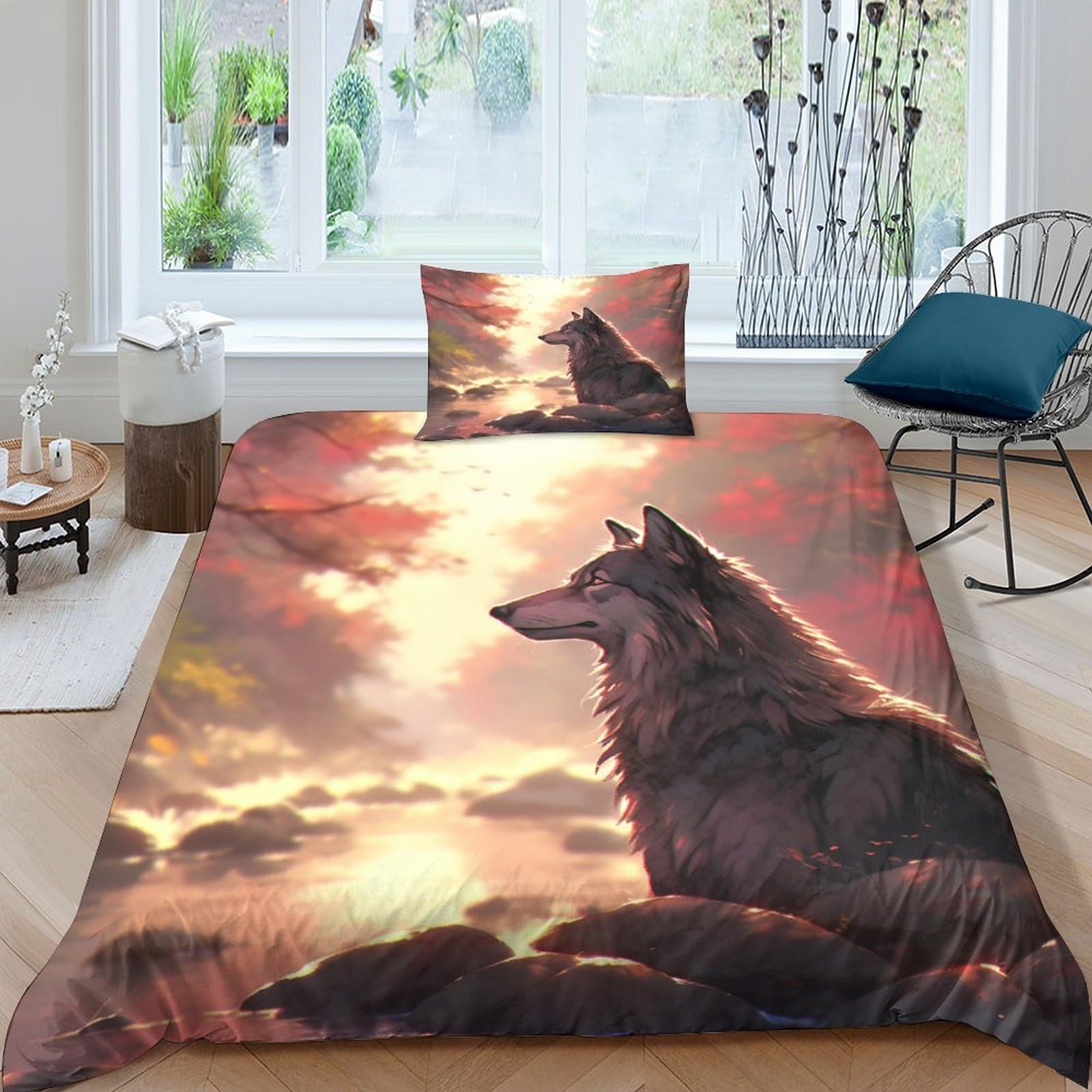 Parure de lit loup housse de couette imprimée et linge de lit adulte