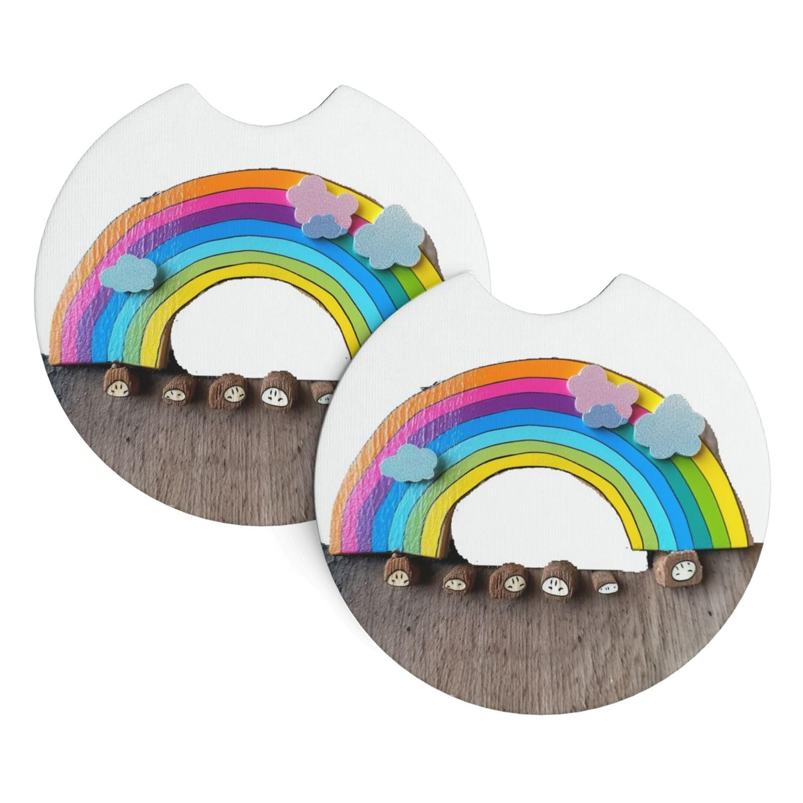 2PCS Car Coaster for Cup Holders Universal Auto Cup Mat Small Rainbow Cup Coaster Pad 2.7" Waterproof Neoprene Non-Slip Cup Holder Coasters Car Interior Accessories for Women Men