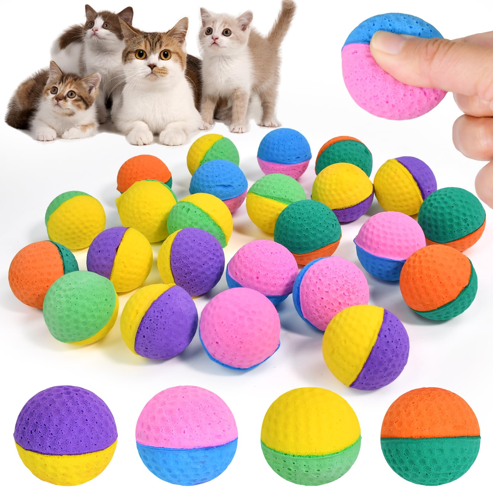 Juego de Bolas de 24 Pelota de Esponja Suave Juguete para Gatito | Juguetes Interactivos para Gatos Pelotas Pequeñas de Gomaespuma Pelotas de Colores Suaves que Rebotan Pelotas para Gatos